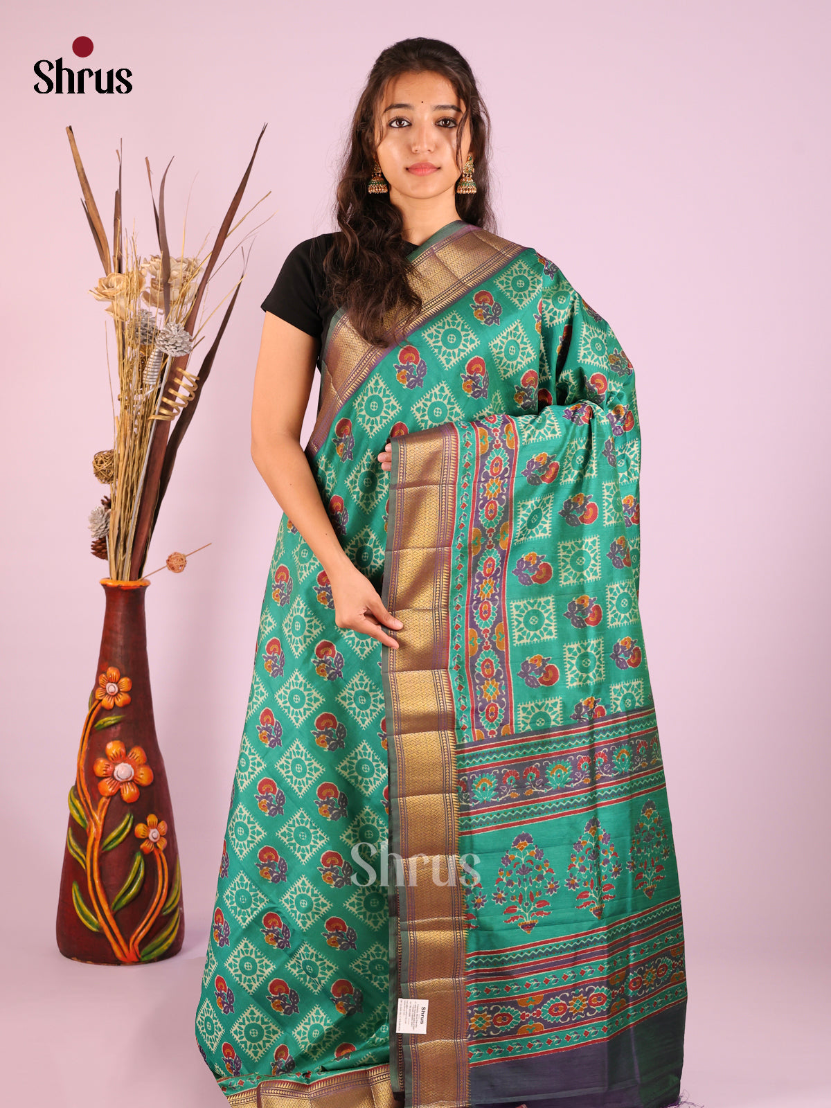 Green & Purple - Semi Patola Saree