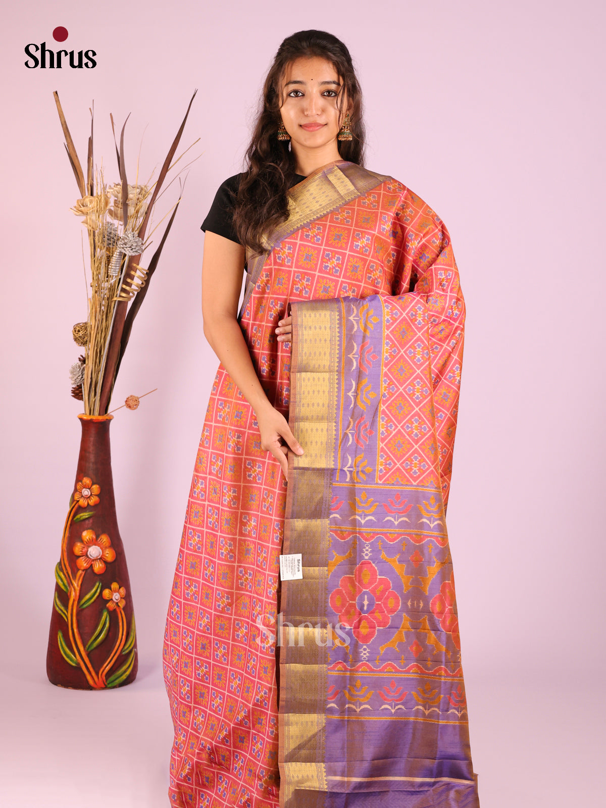 Orange & Purple - Semi Patola Saree