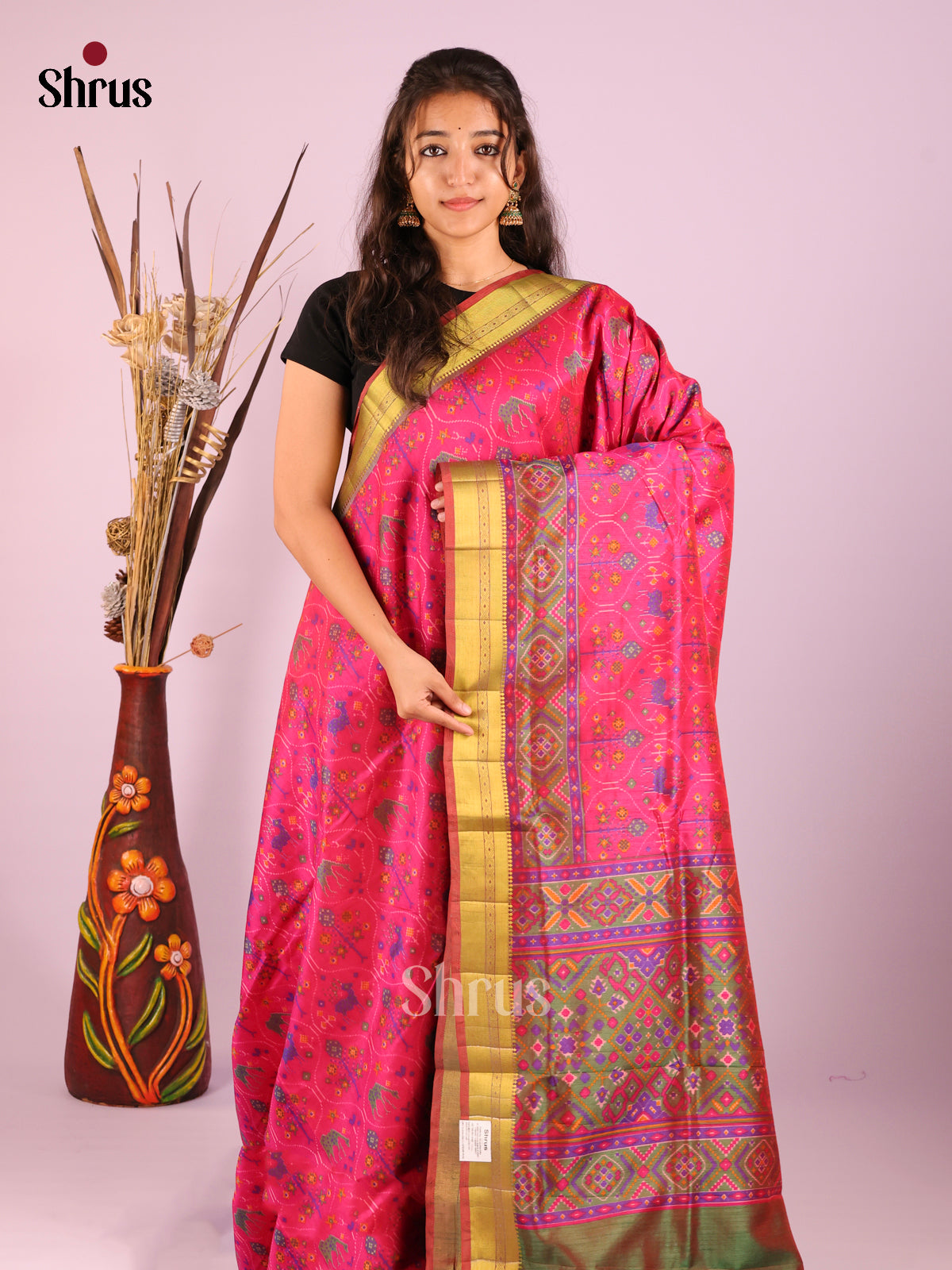 Pink & Green - Semi Patola Saree