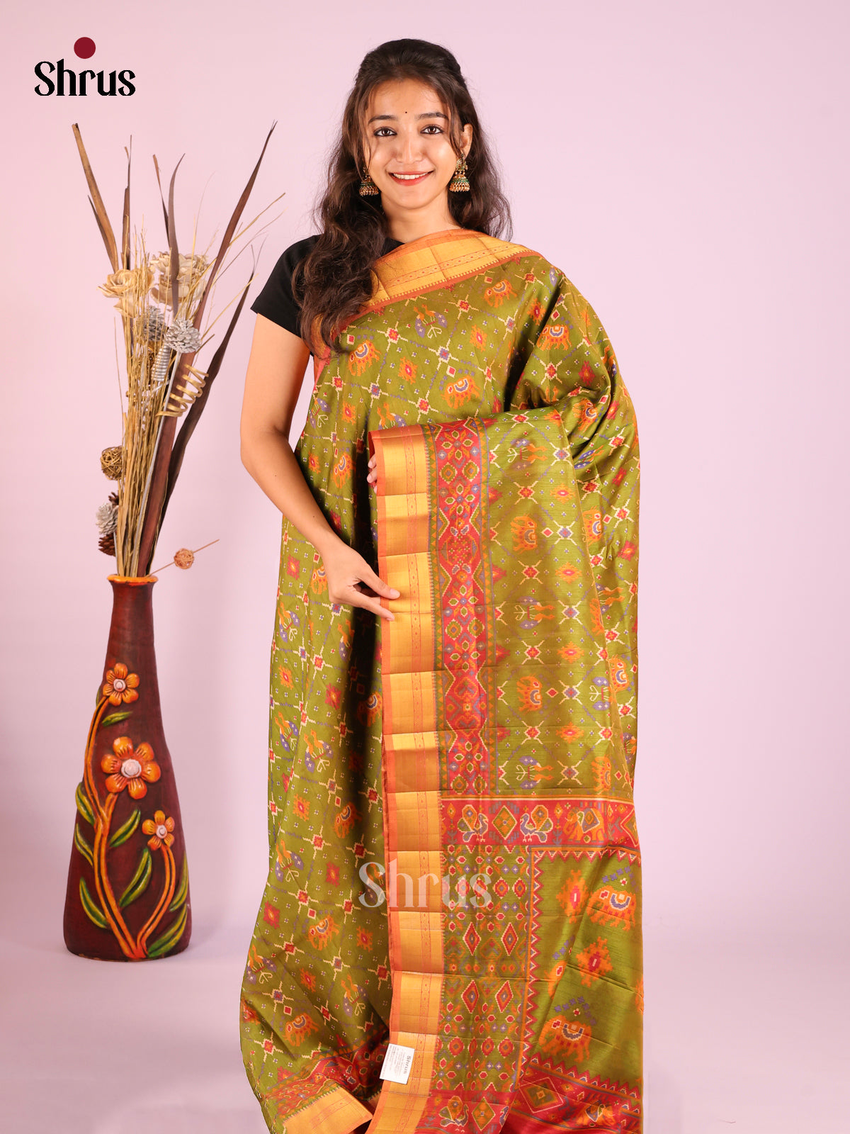 Green & Brick - Semi Patola Saree