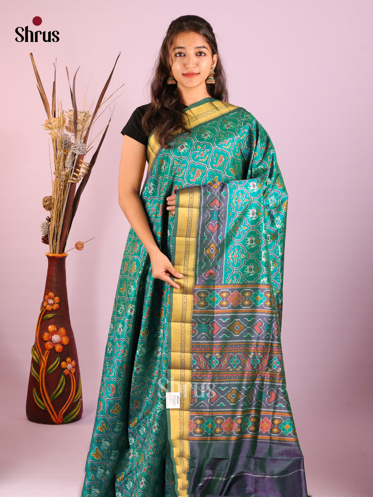 Green & Purple- Semi Patola Saree