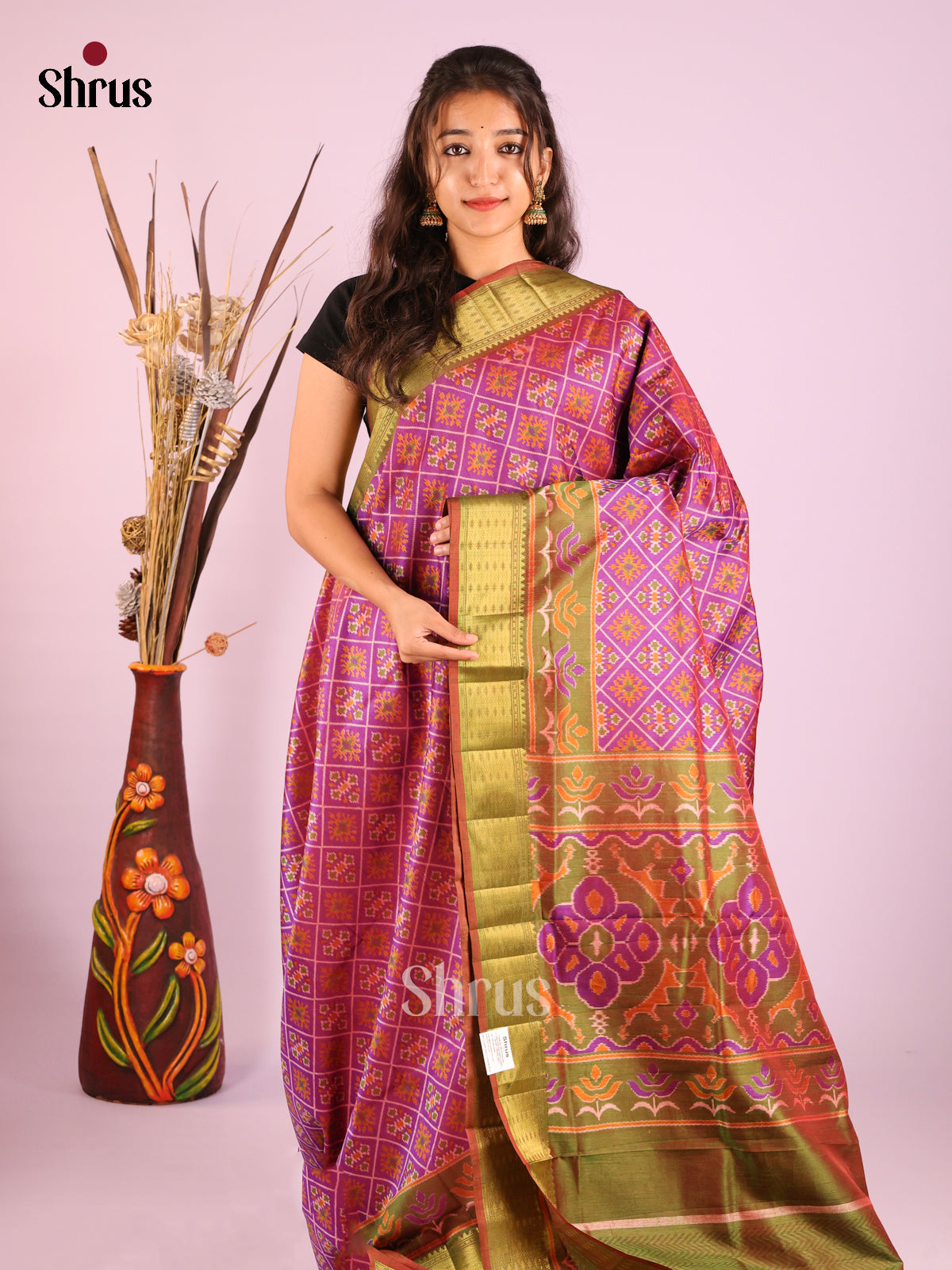 Purple & Green - Semi Patola Saree