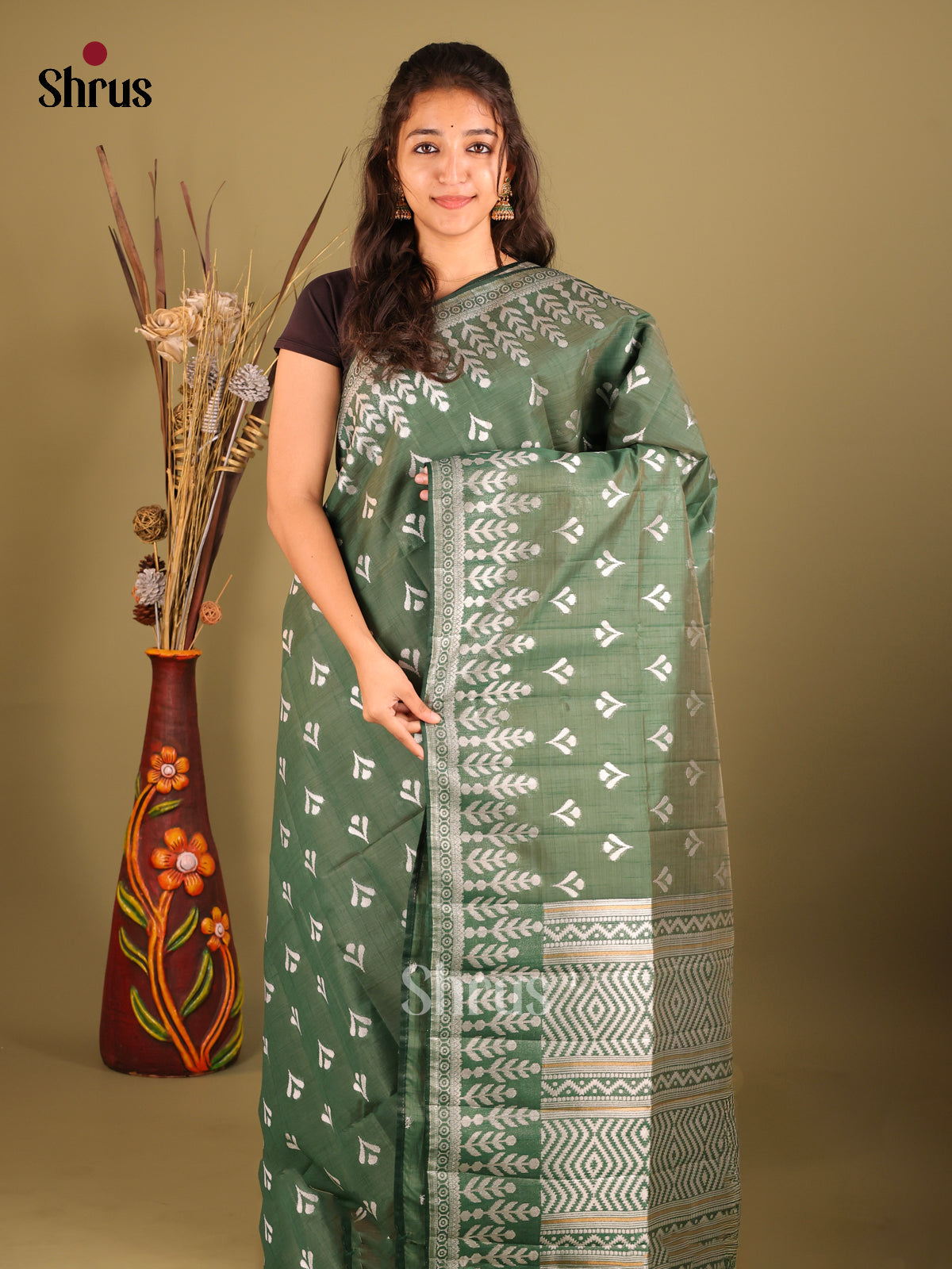 Green - Semi Rawsilk Saree
