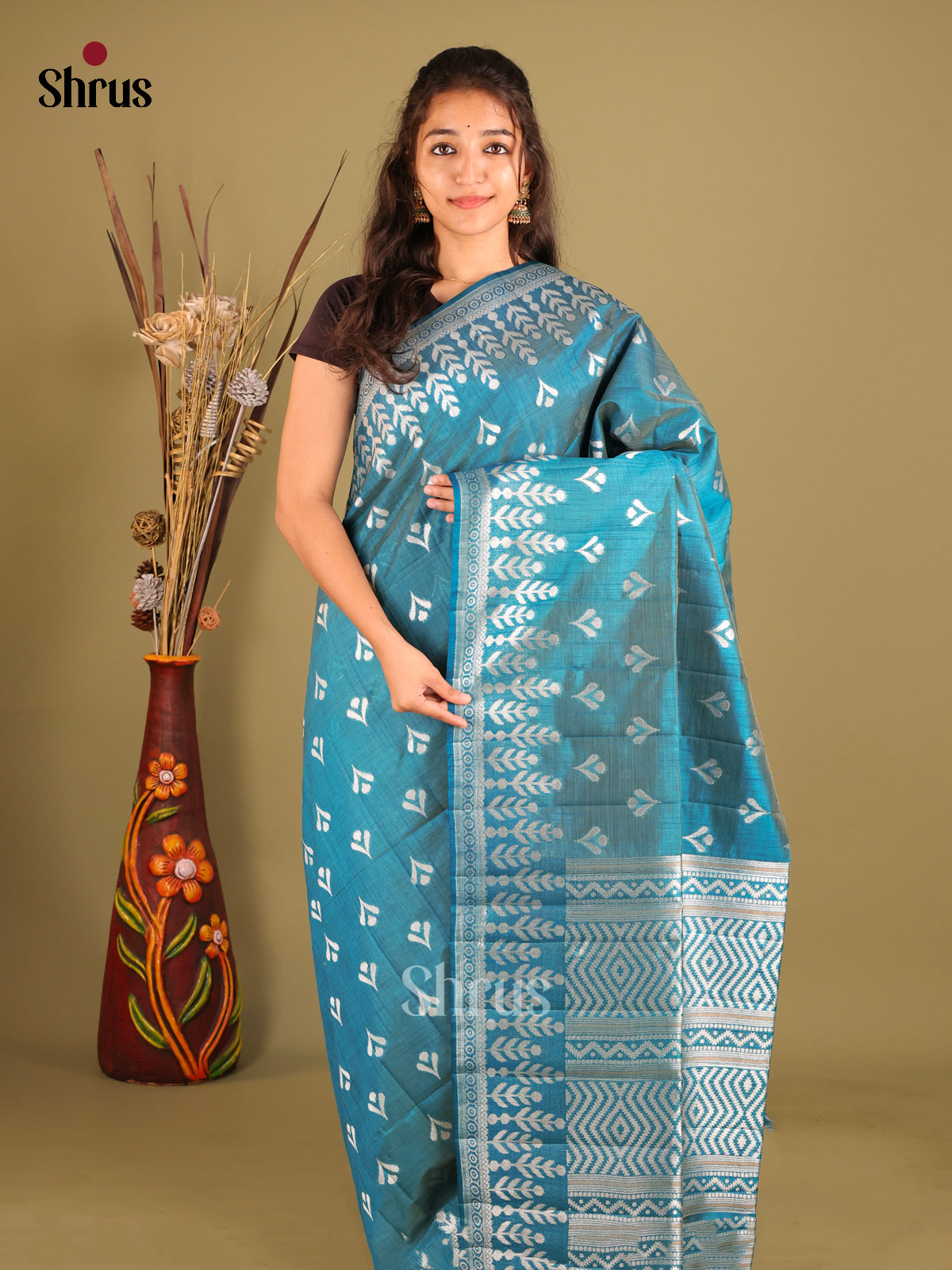 Blue- Semi Rawsilk Saree