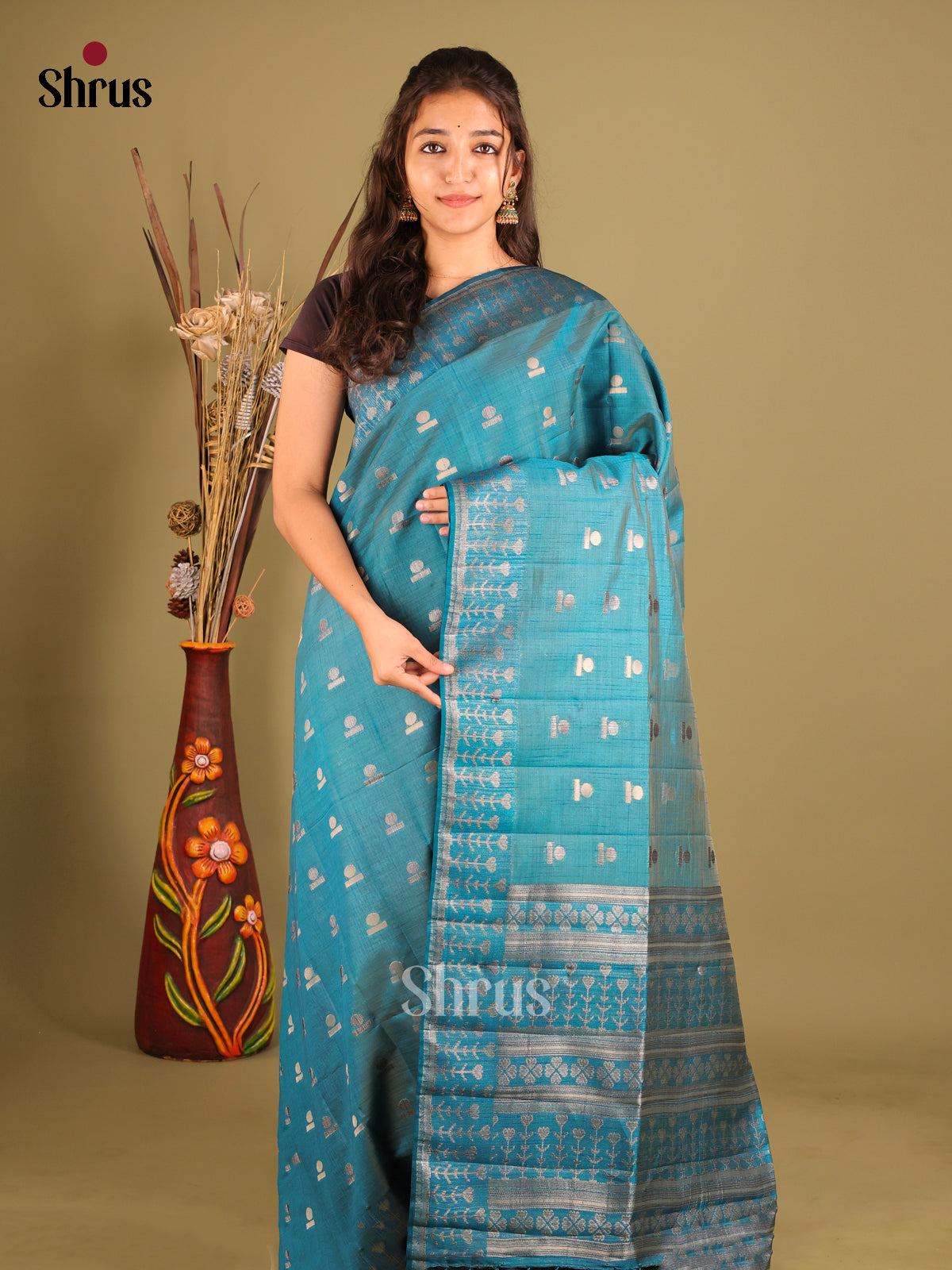 Blue - Semi Rawsilk Saree