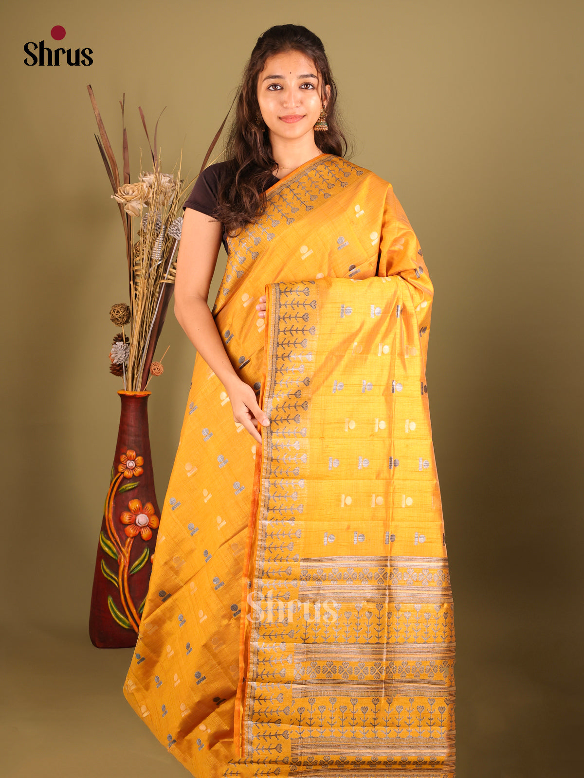 Yellow - Semi Rawsilk Saree
