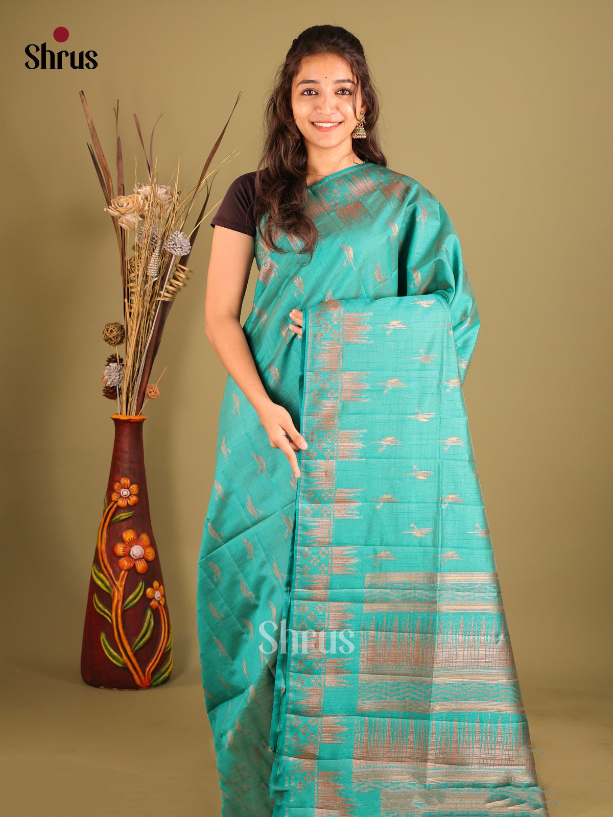 Teal - Semi Rawsilk Saree