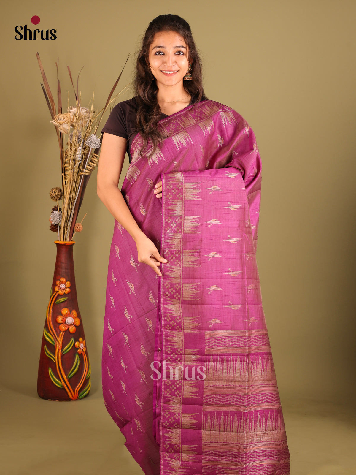 Purple - Semi Rawsilk Saree