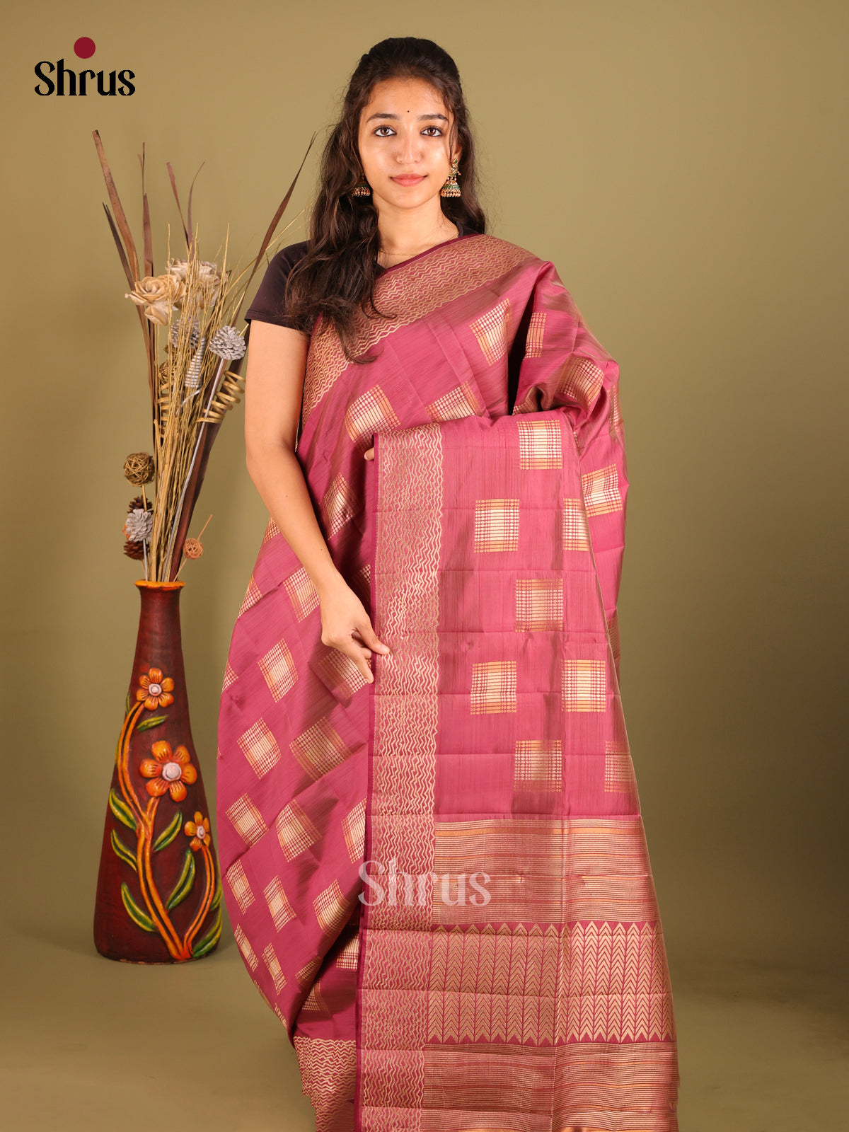 Maroon- Semi Rawsilk Saree