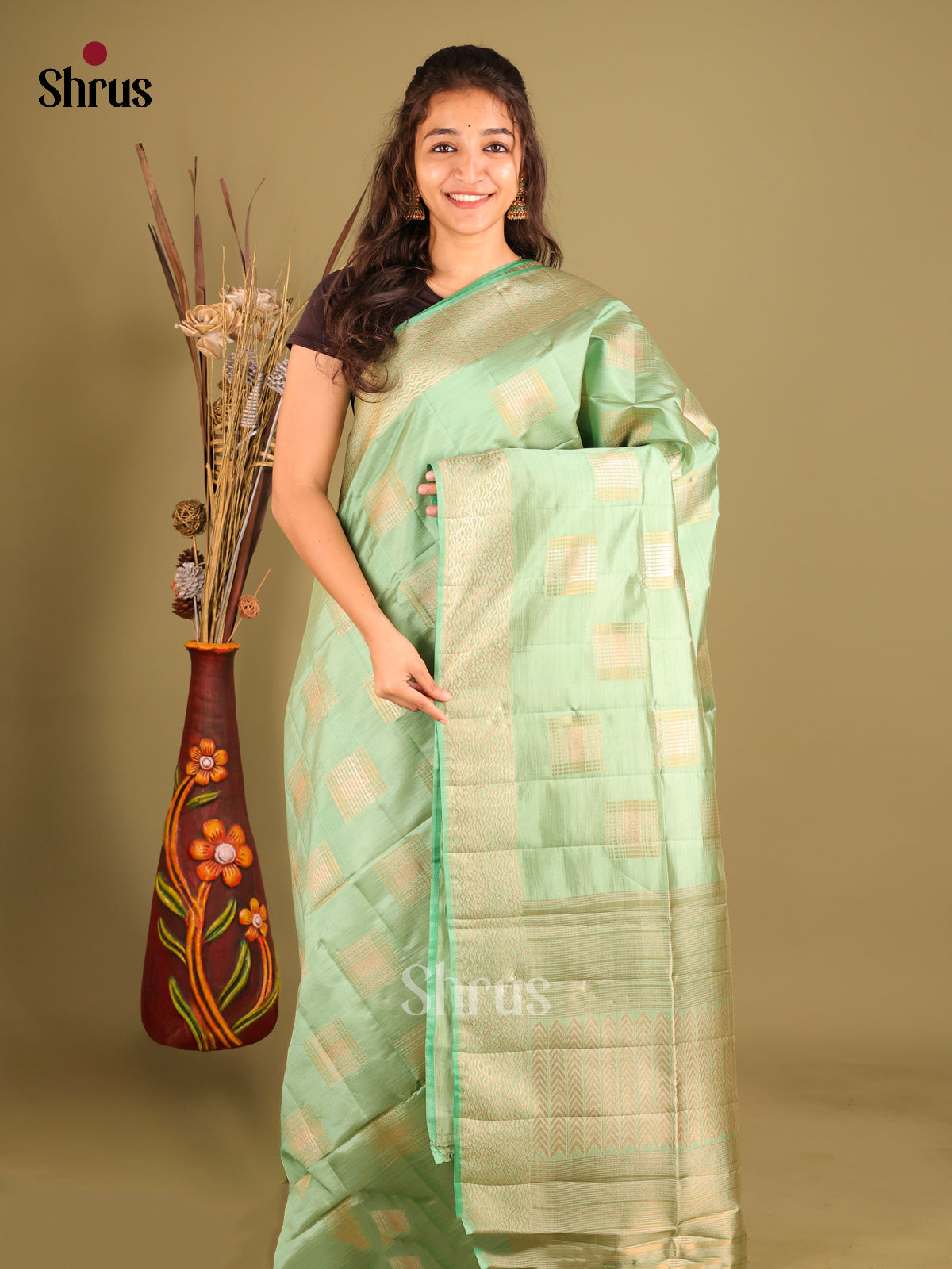 Pista Green - Semi Rawsilk Saree