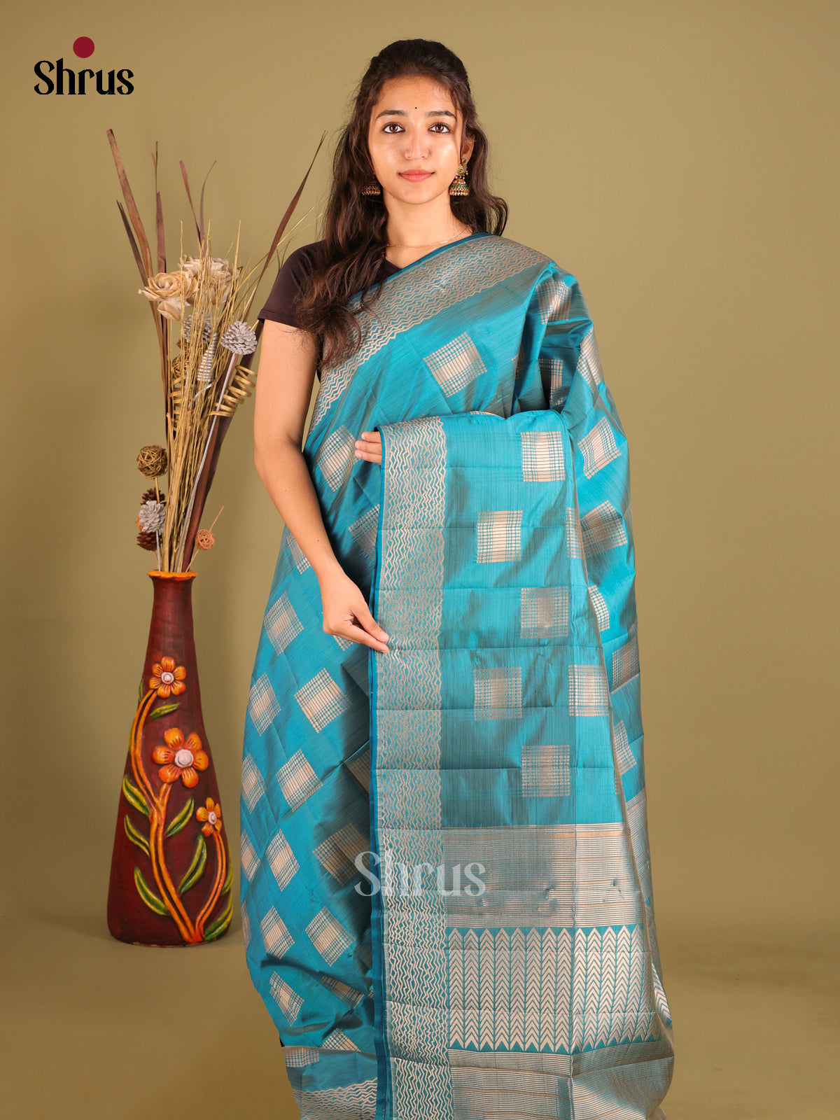 Blue- Semi Rawsilk Saree