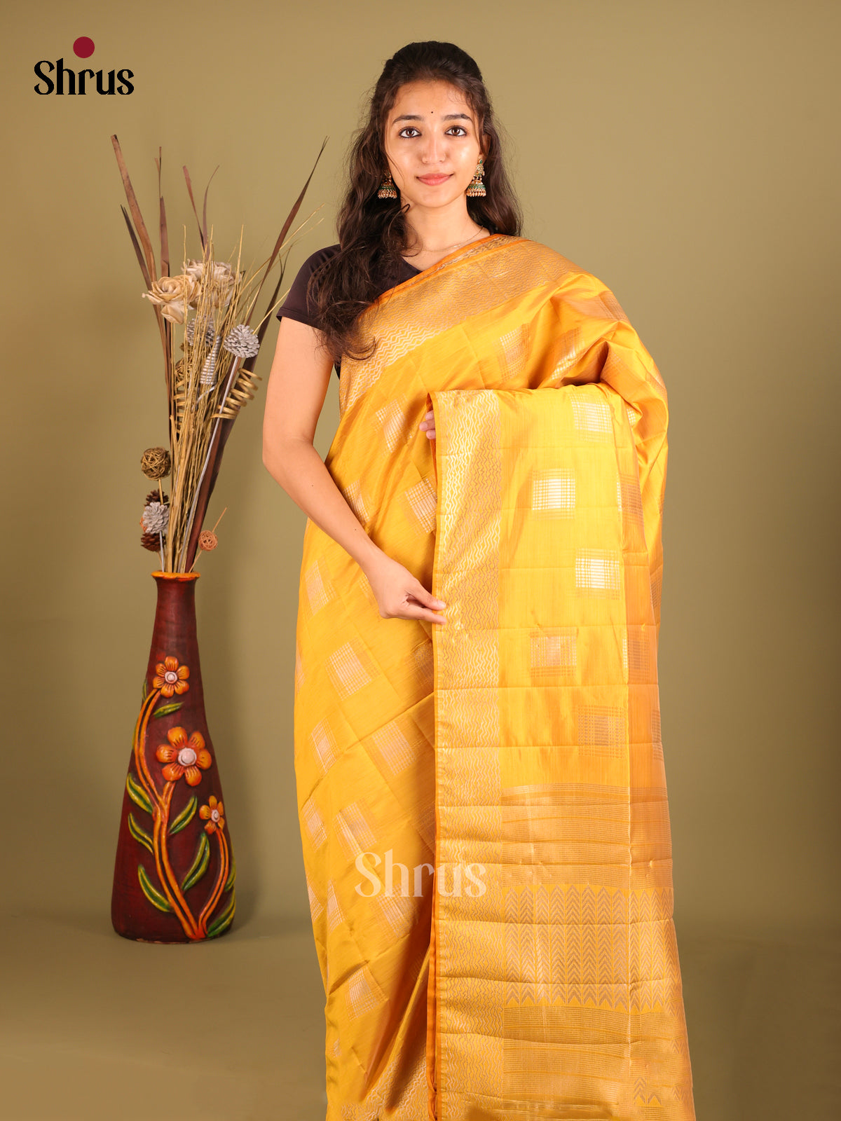 Yellow - Semi Rawsilk Saree