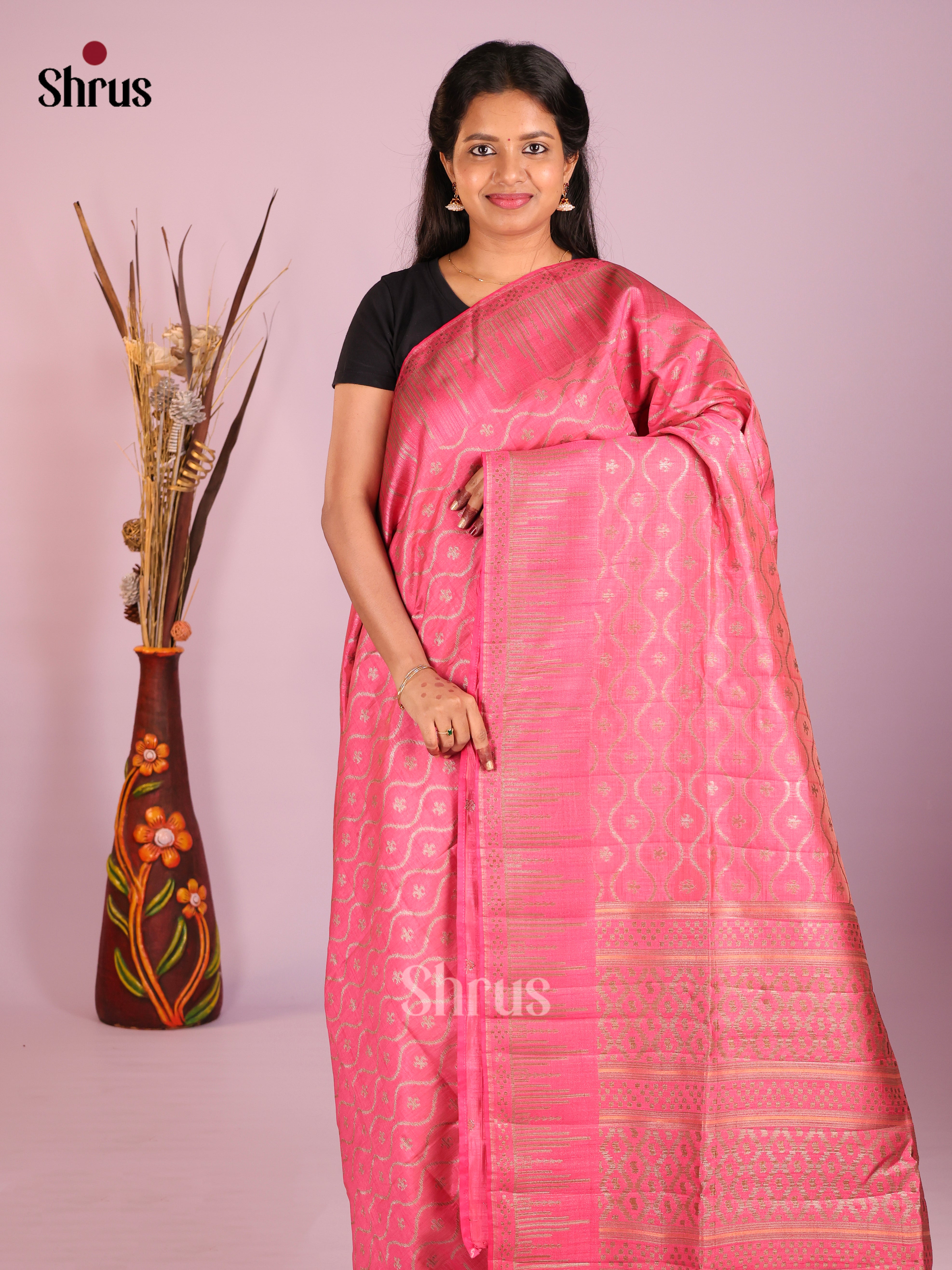 Pink - Semi Rawsilk Saree