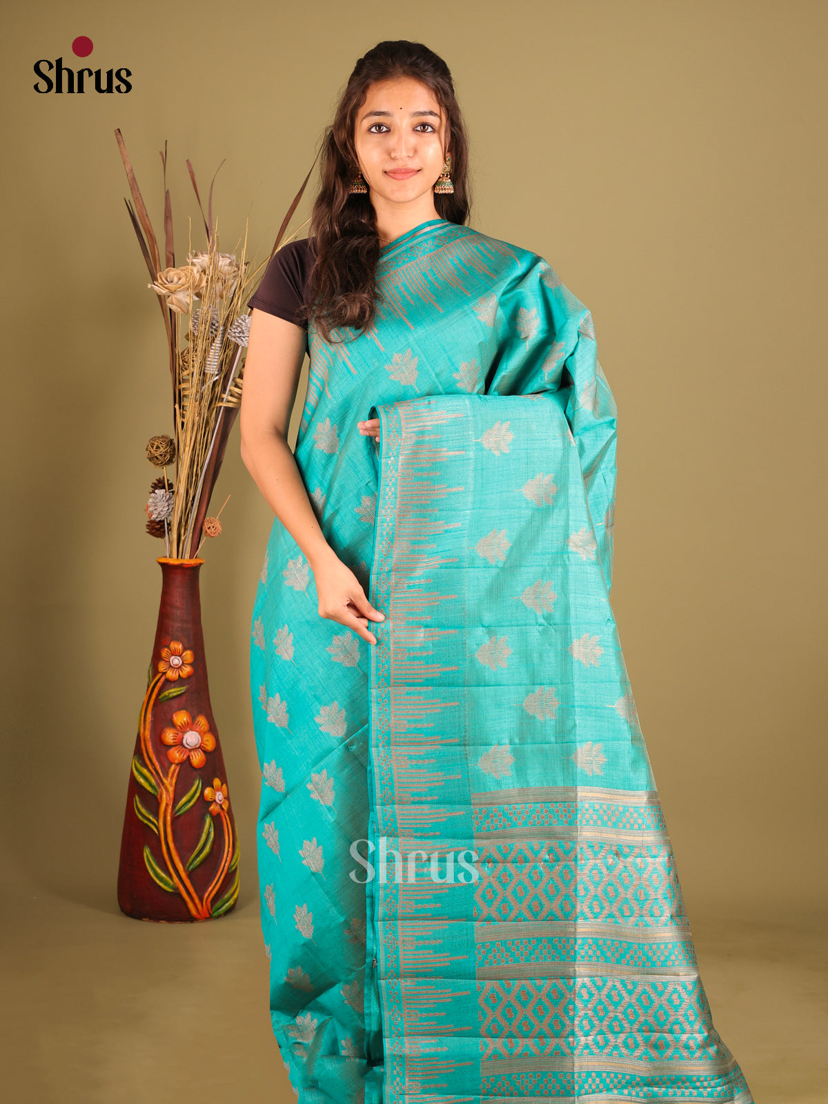 Teal - Semi Rawsilk Saree