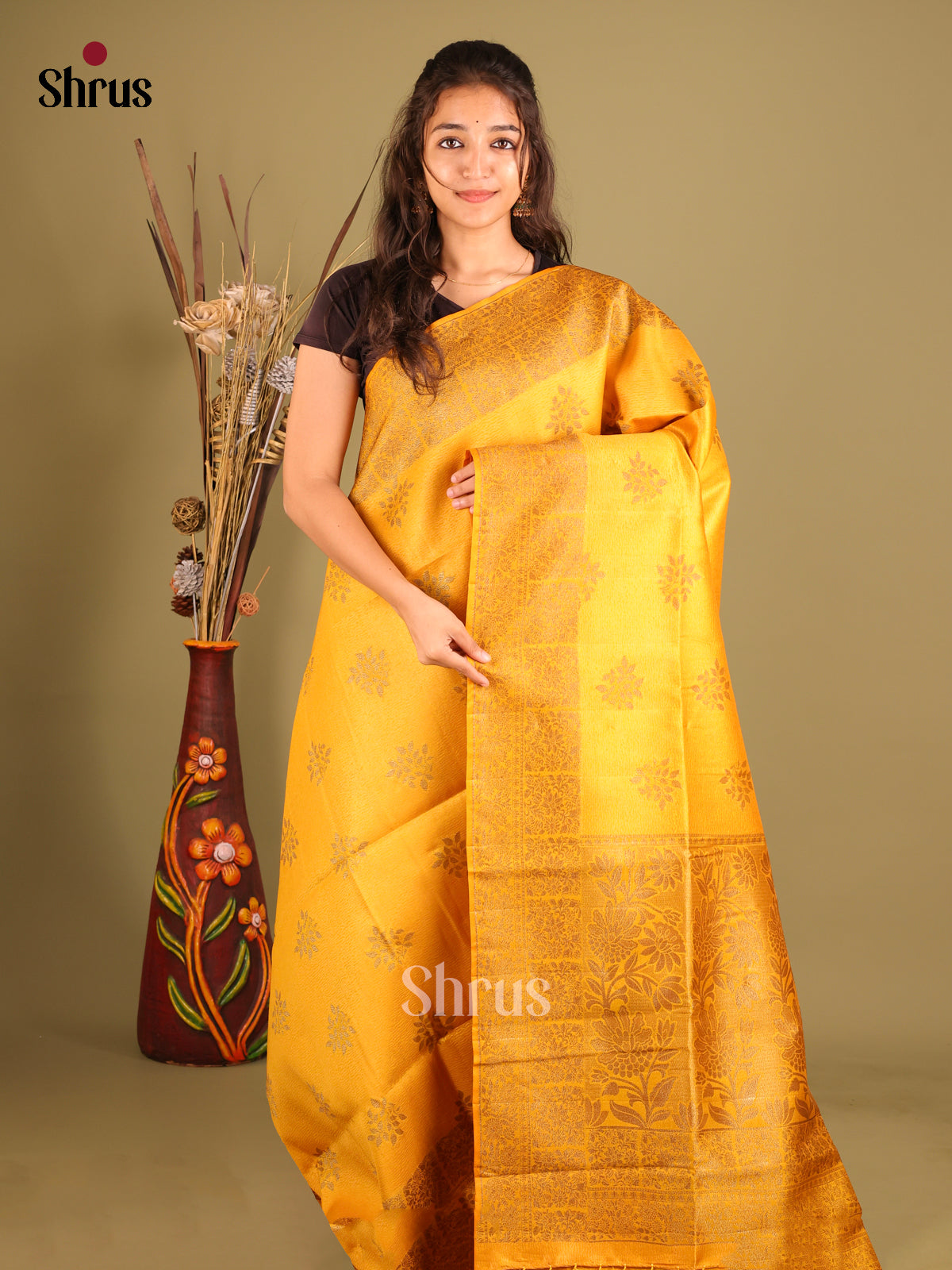 Mustard - Bamboo silk Saree