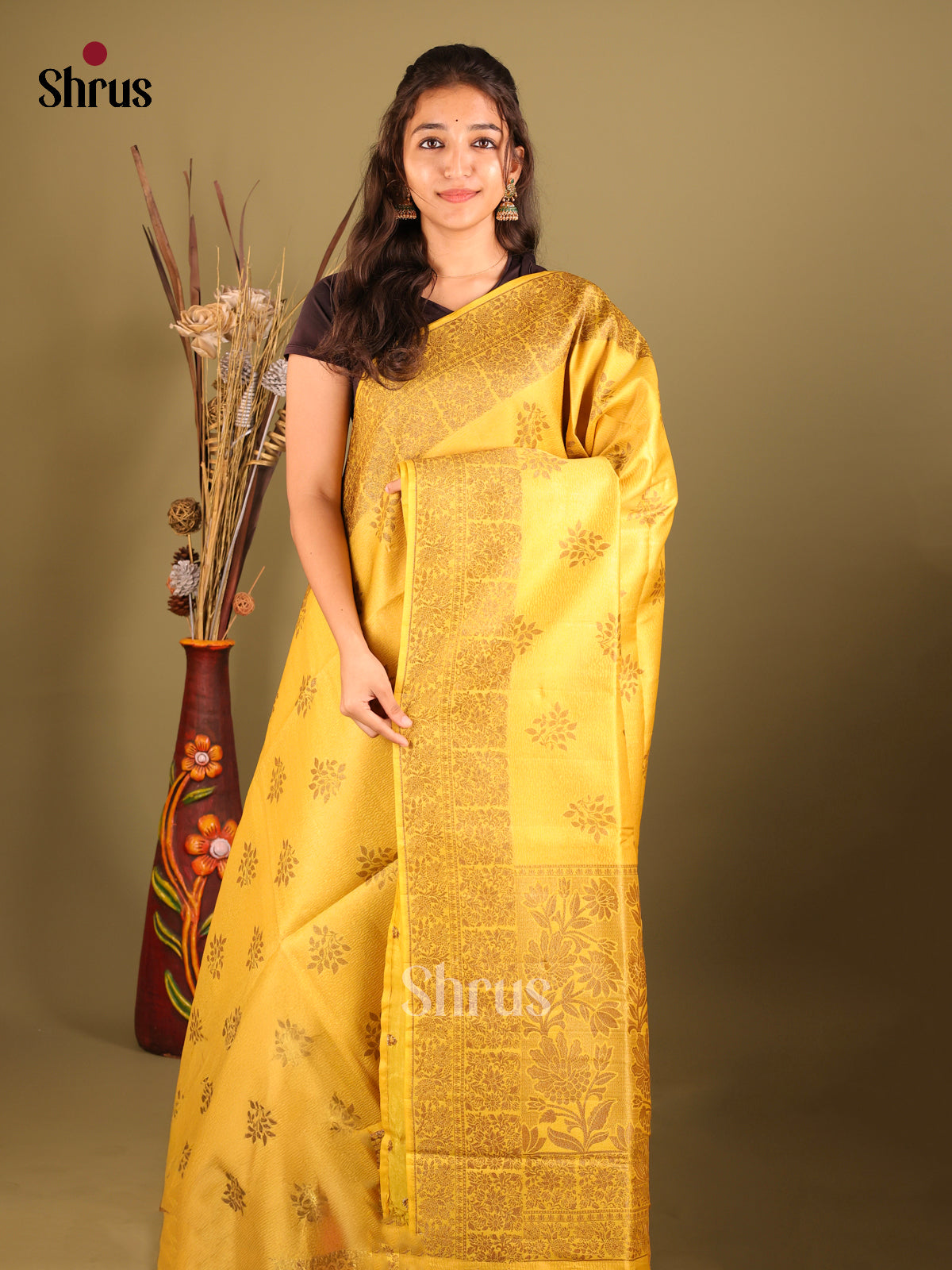 Yellow - Bamboo silk Saree