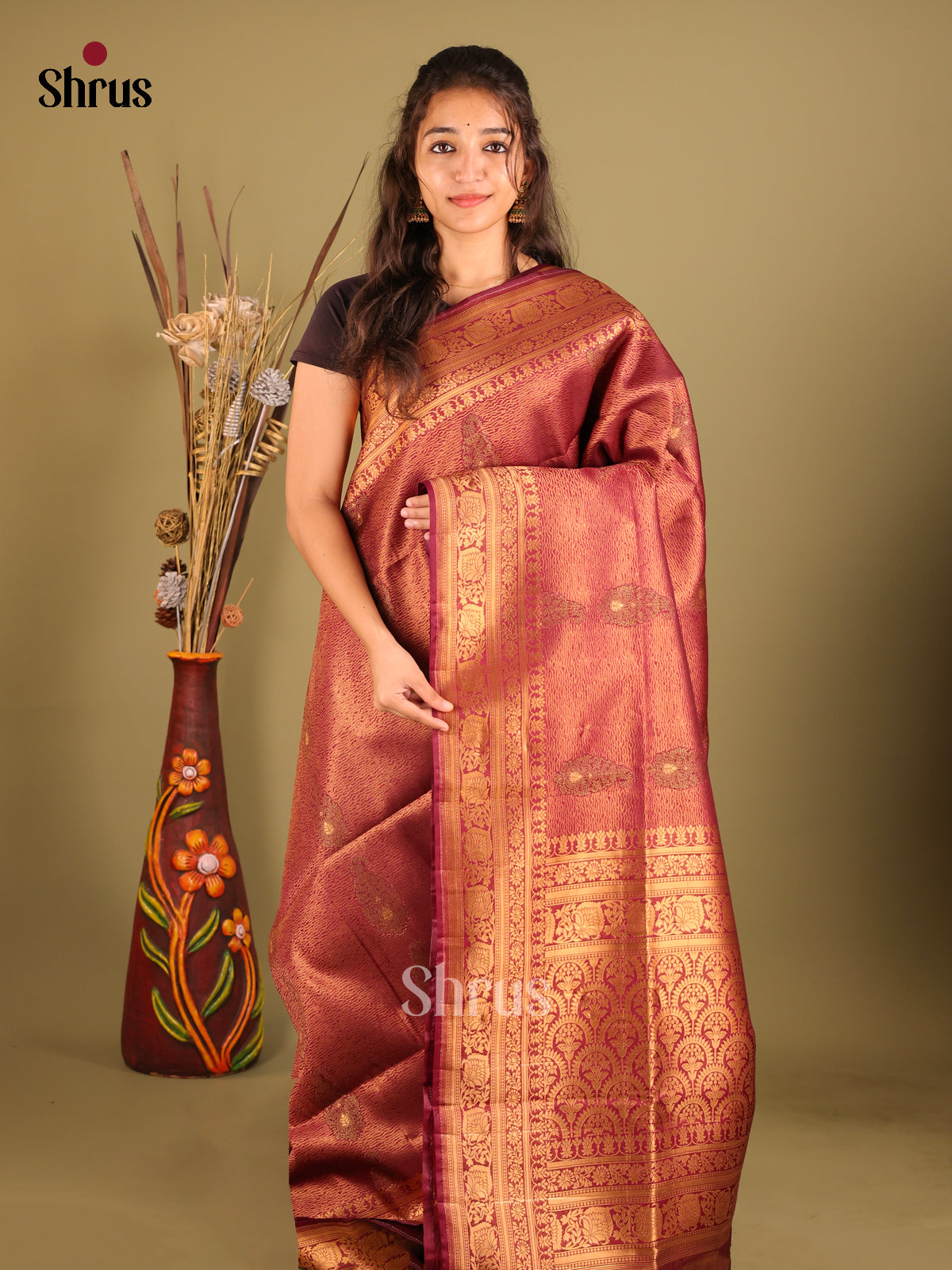 Maroon - Bamboo silk Saree