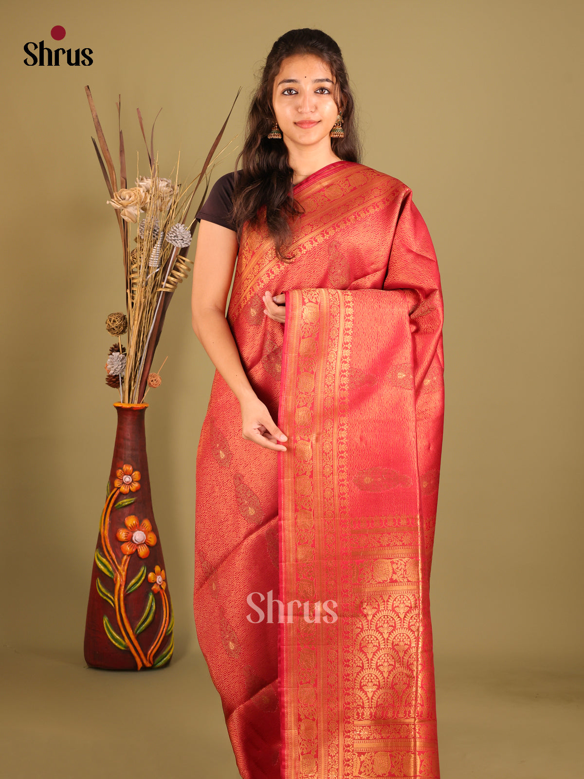 Red - Bamboo silk Saree