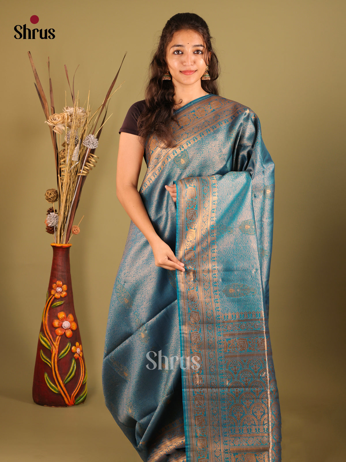 Blue - Bamboo silk Saree
