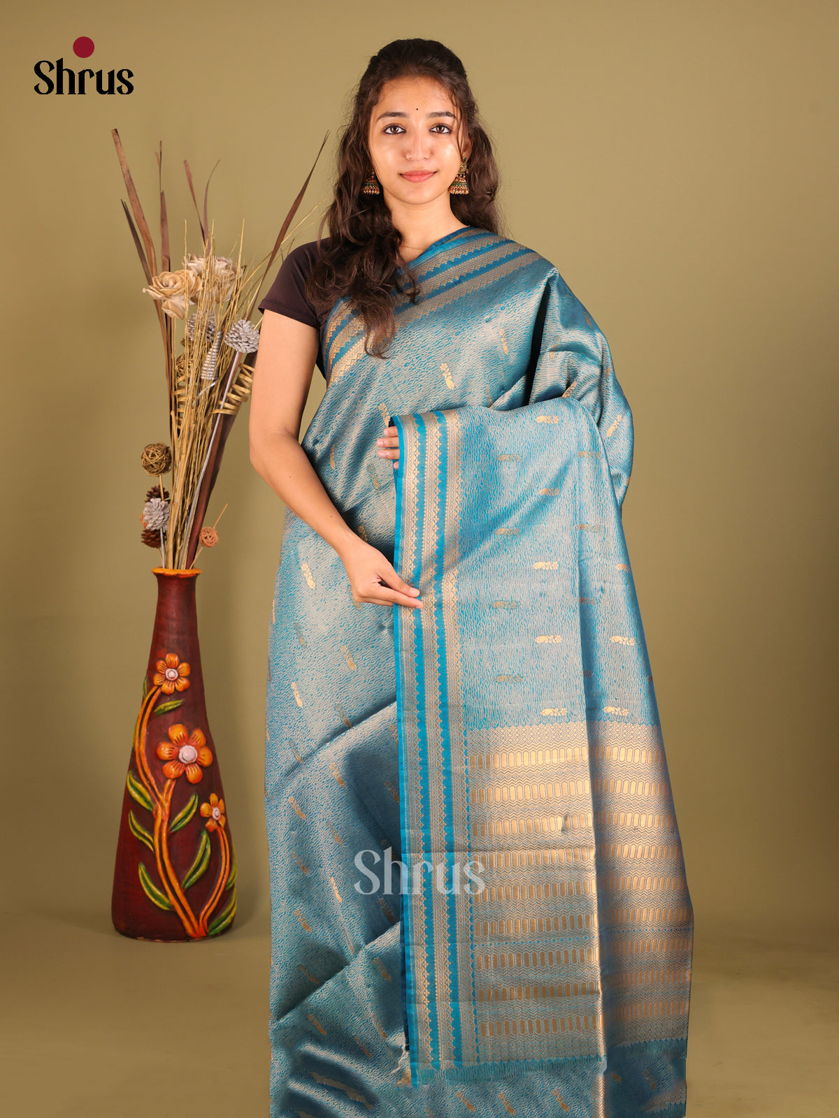 Blue - Bamboo silk Saree