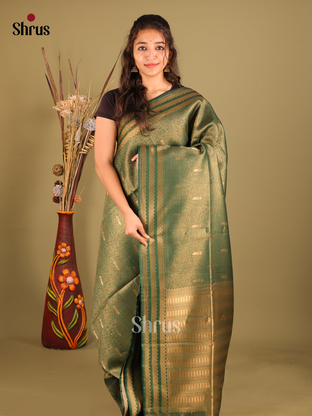 Green - Bamboo silk Saree