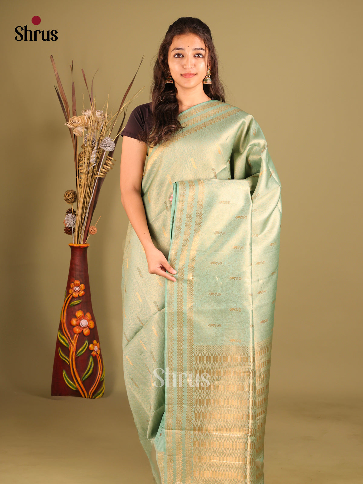 Grey Green - Bamboo silk Saree