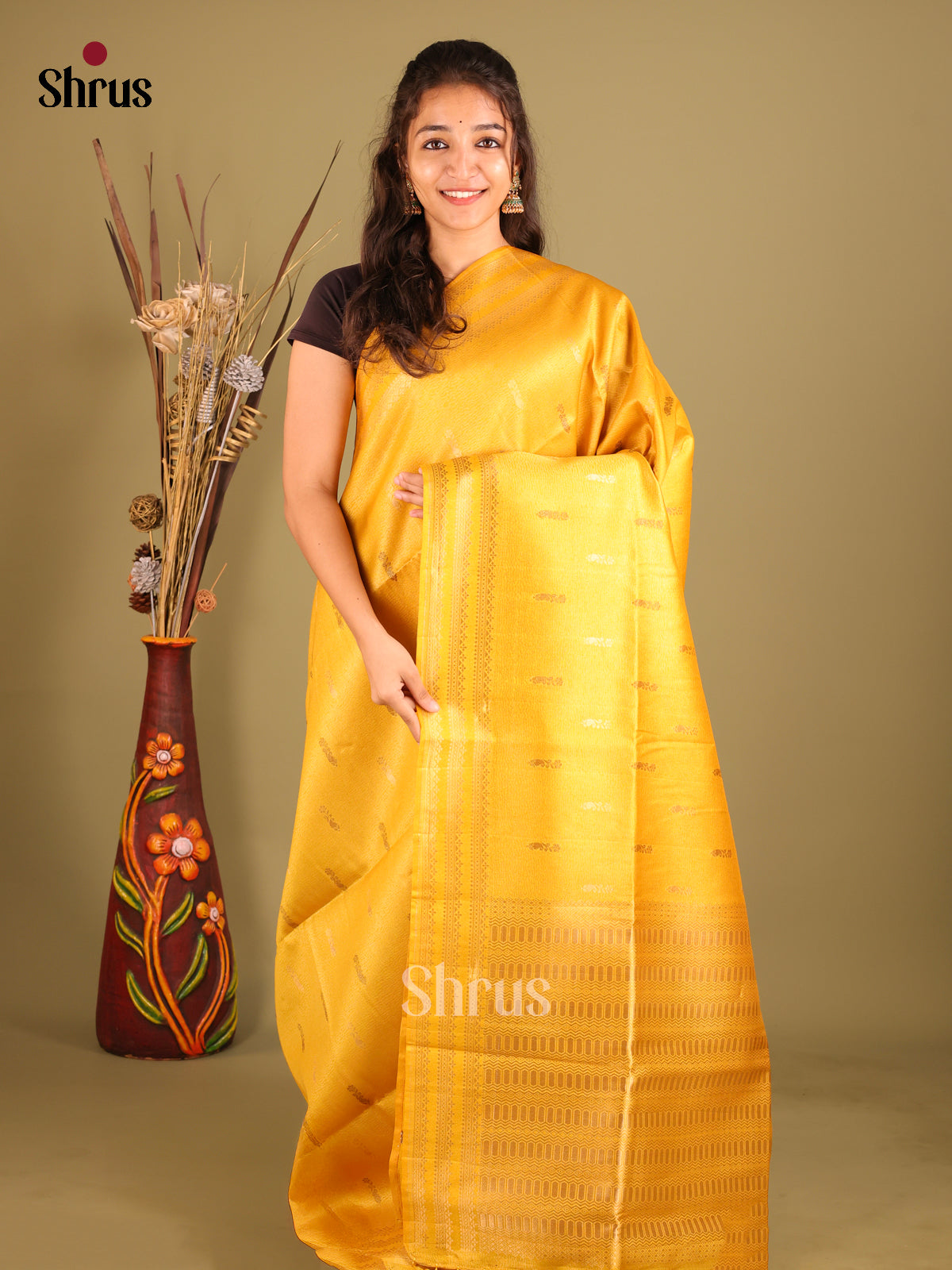 Yellow - Bamboo silk Saree