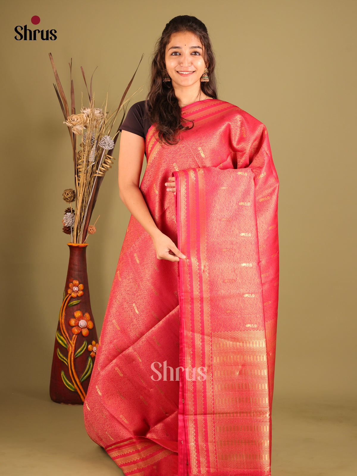 Pink  - Bamboo silk Saree