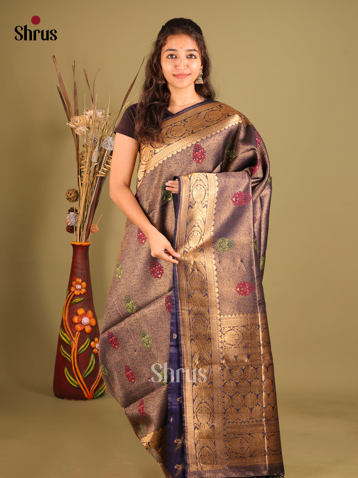 Blue - Bamboo silk Saree