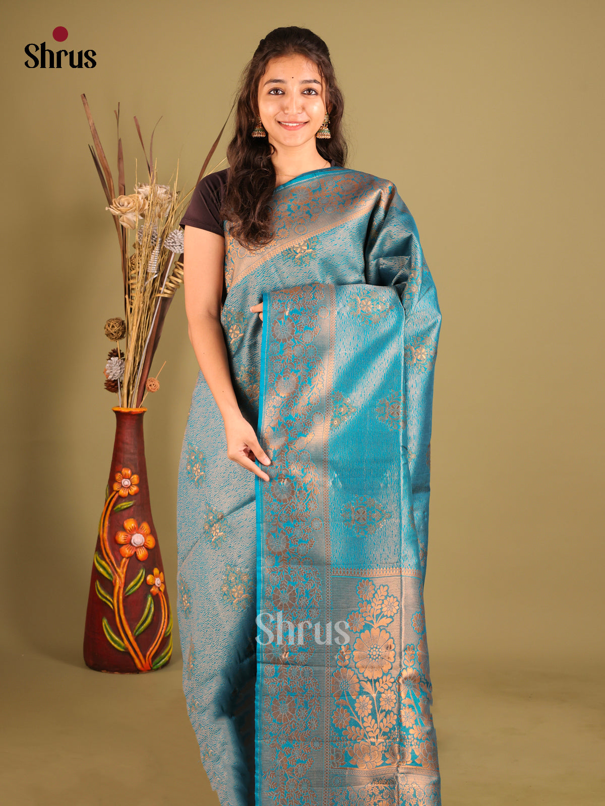Blue - Bamboo silk Saree