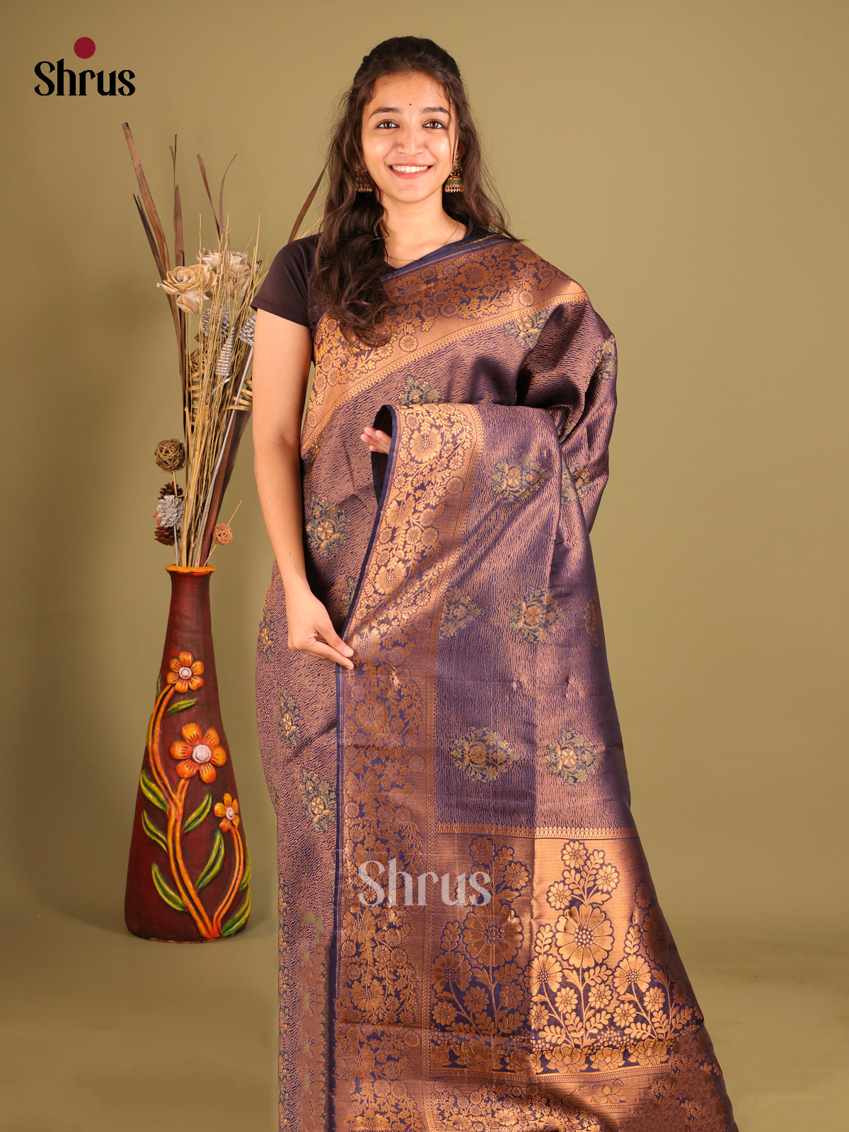 Blue - Bamboo silk Saree
