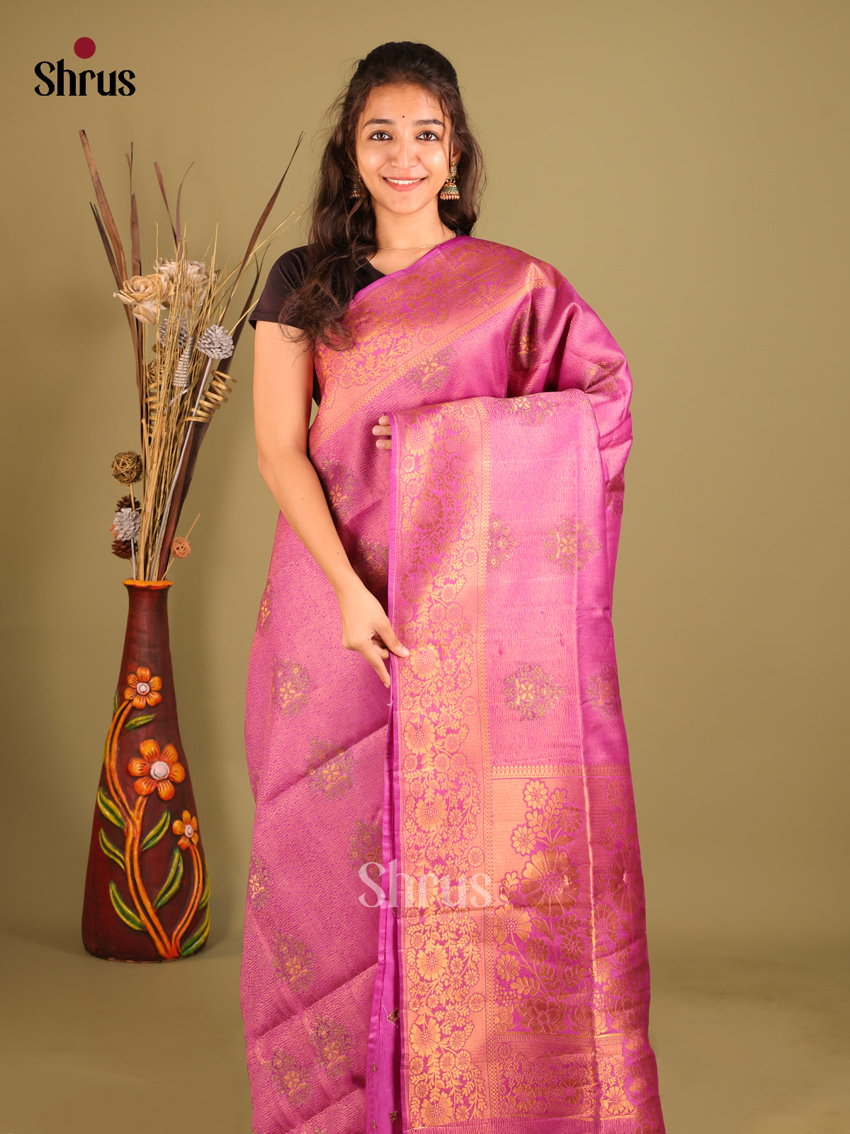 Majenta Pink - Bamboo silk Saree