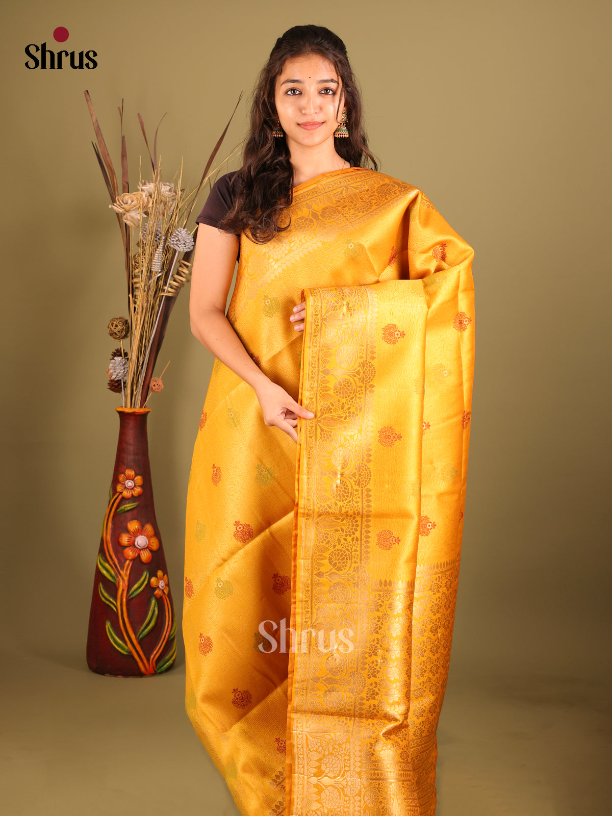 Mustard - Bamboo silk Saree