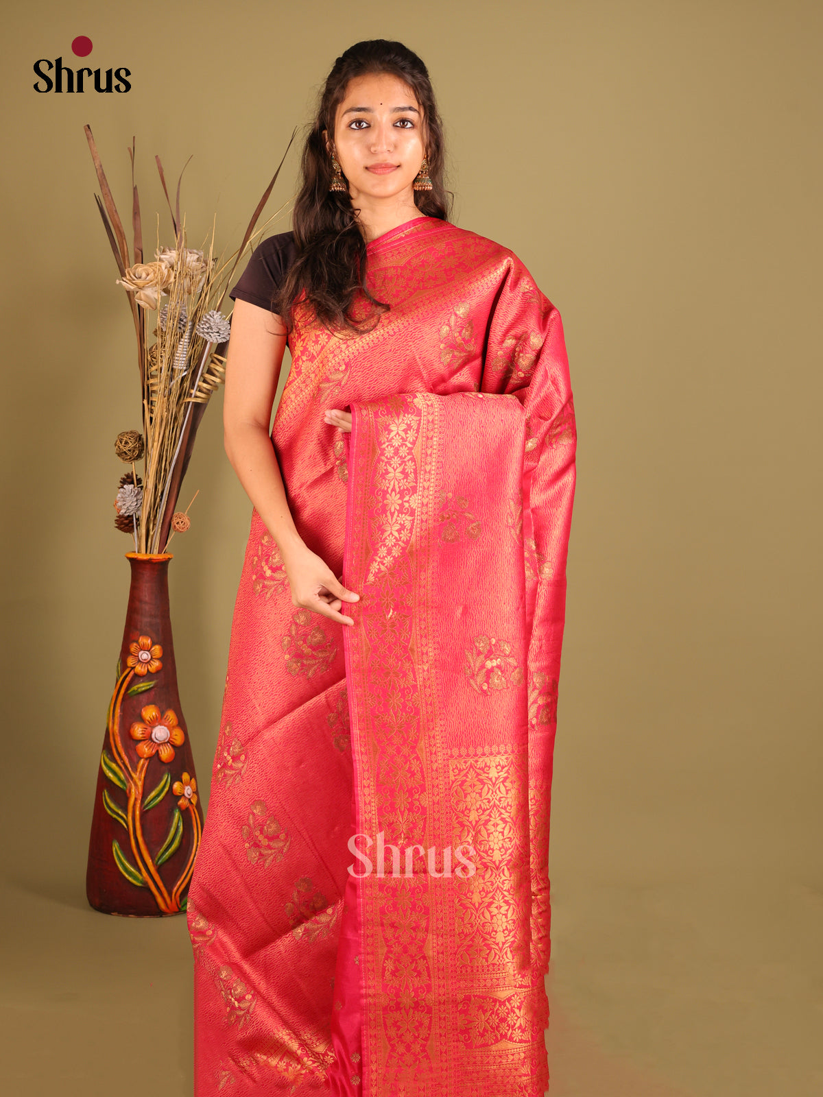 Pink- Bamboo silk Saree