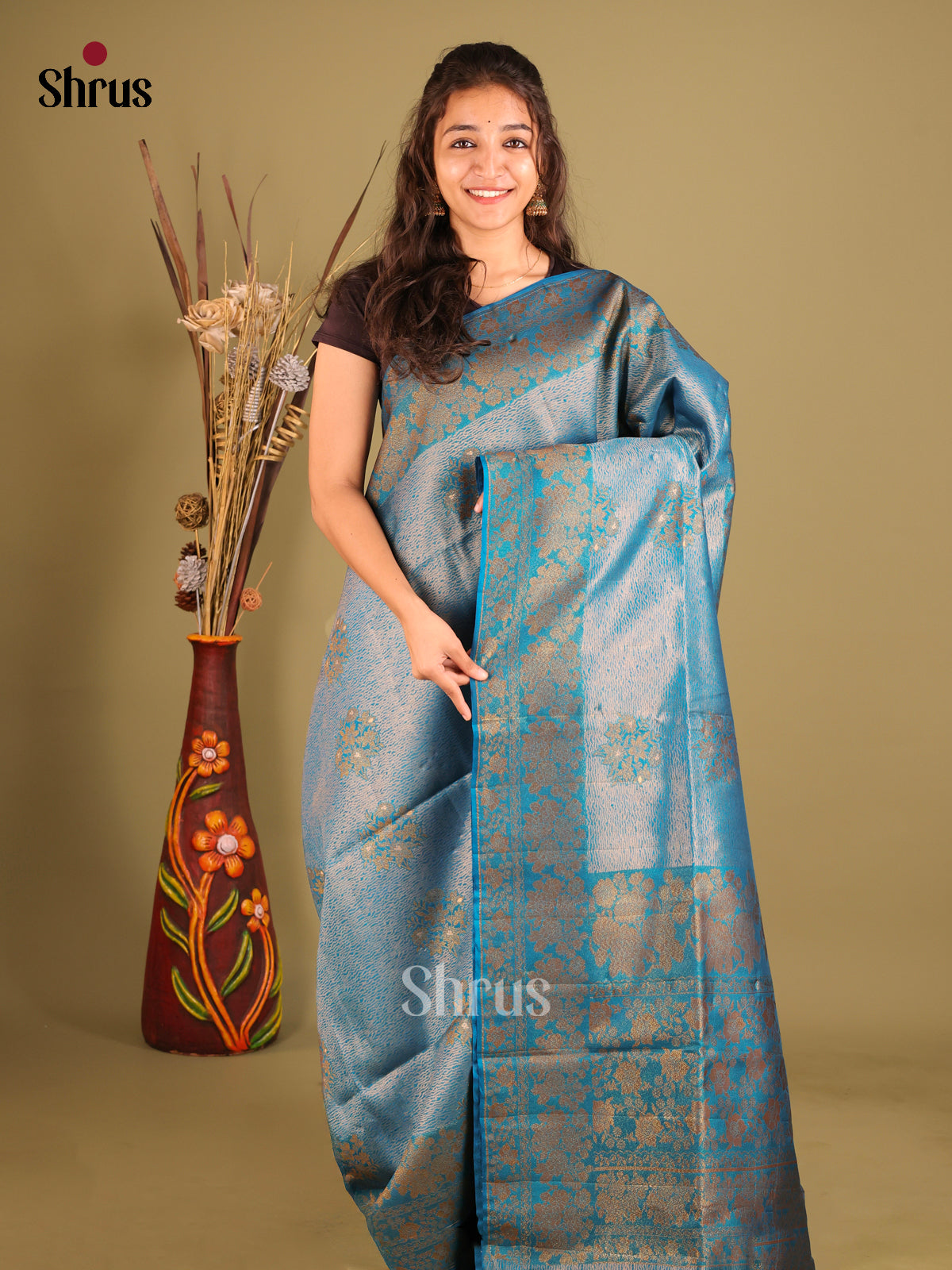 Blue - Bamboo silk Saree