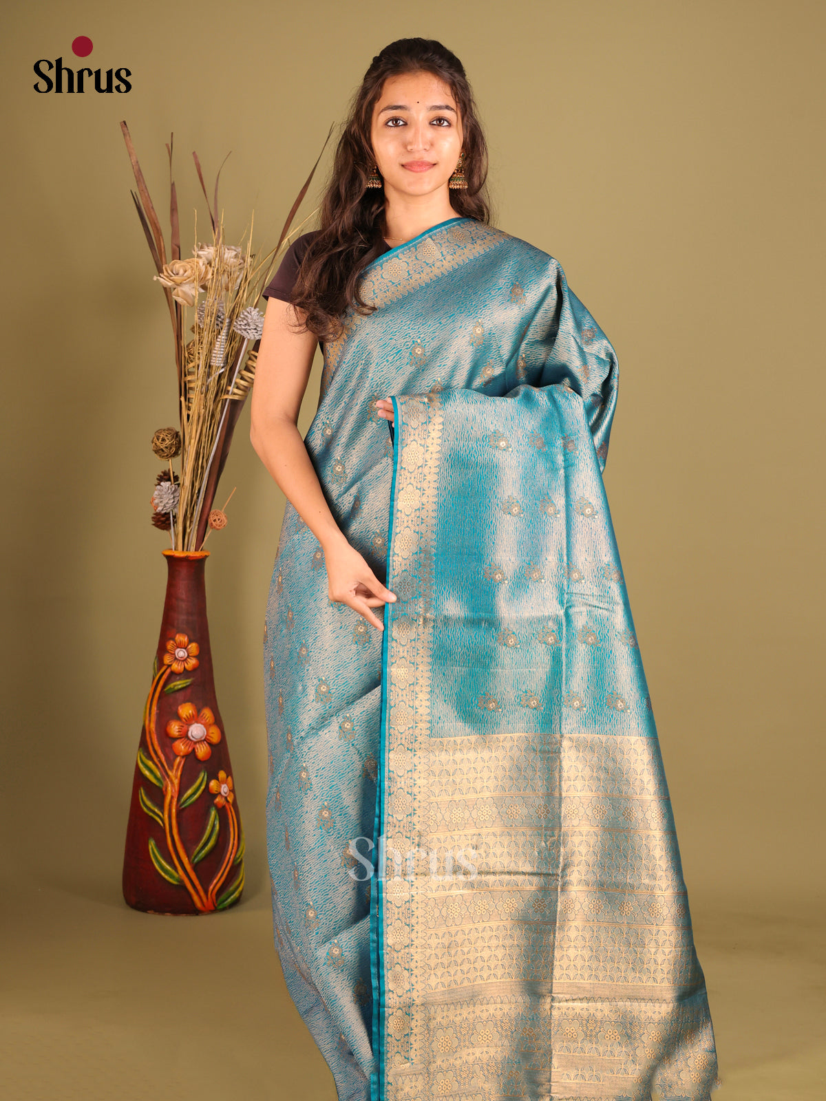 Blue- Bamboo silk Saree
