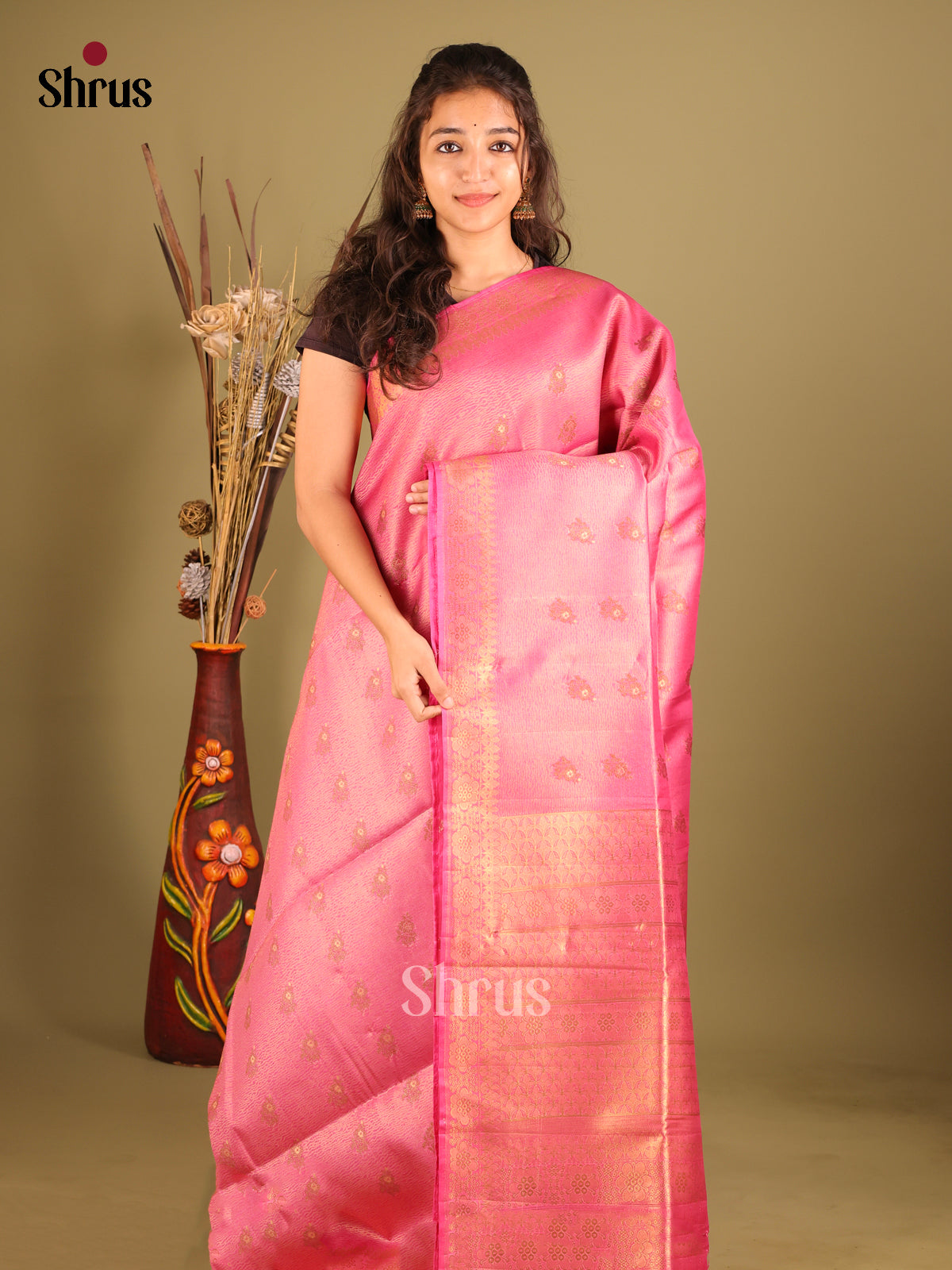Pink - Bamboo silk Saree