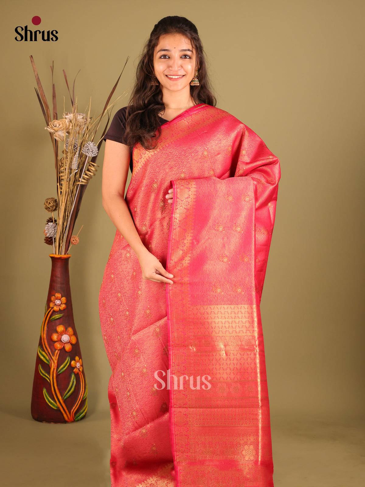 Pink- Bamboo silk Saree