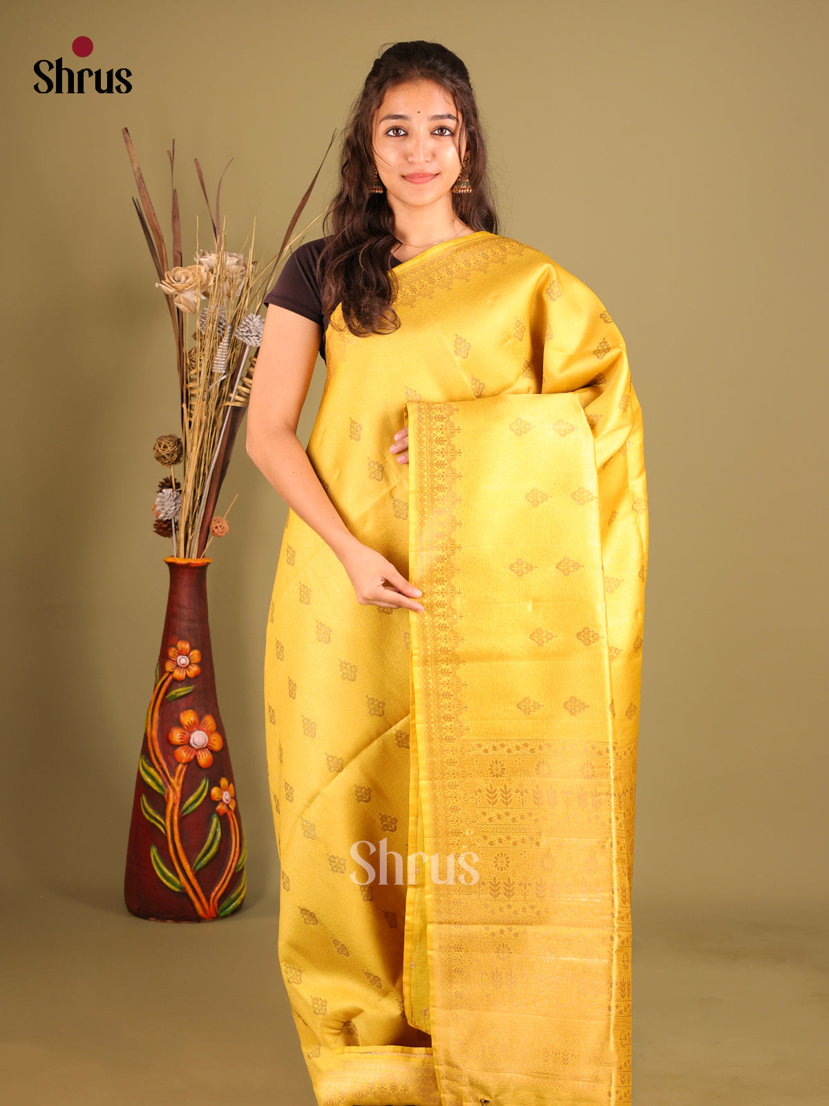 Yellow - Bamboo silk Saree