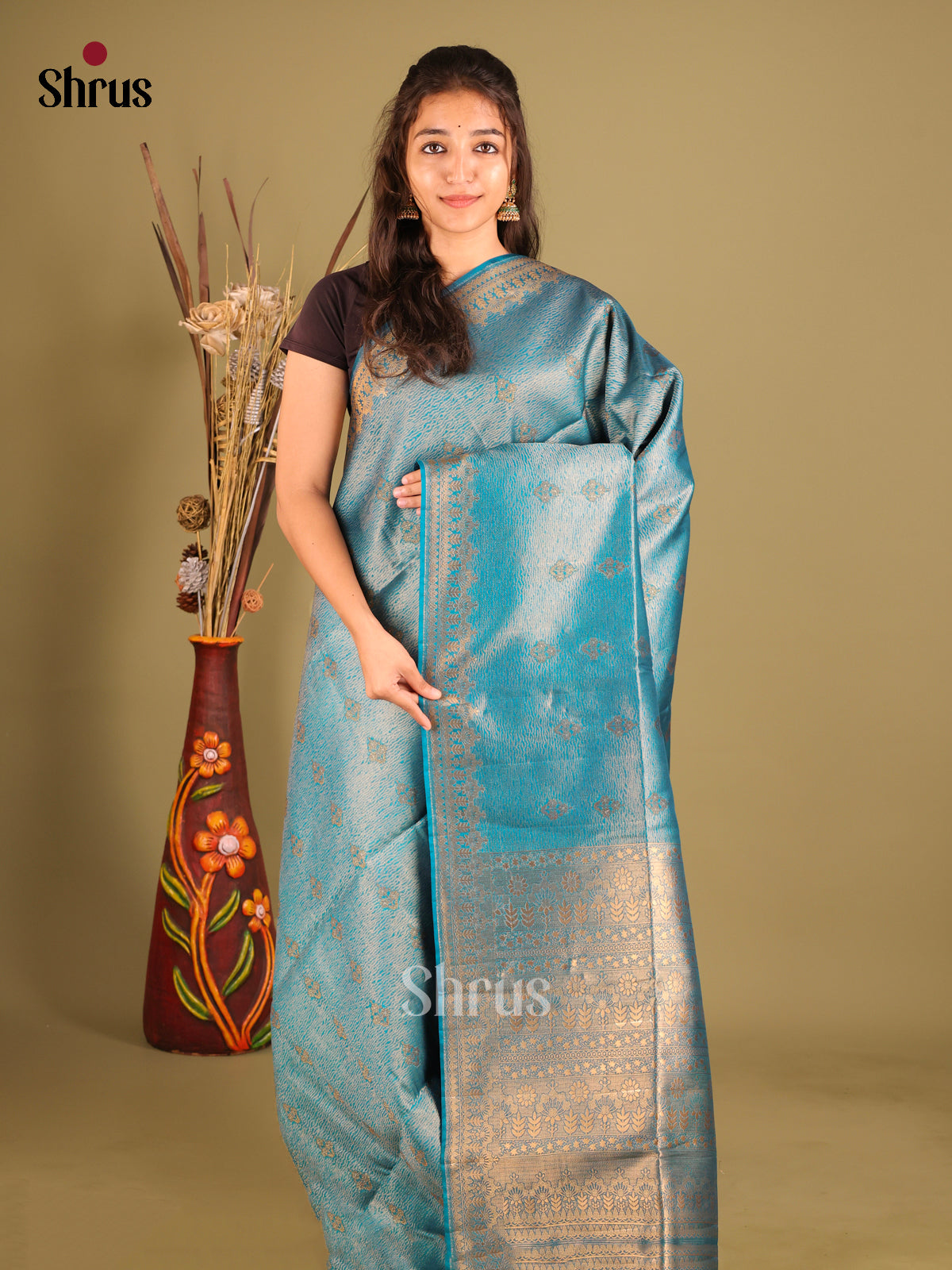 Blue - Bamboo silk Saree