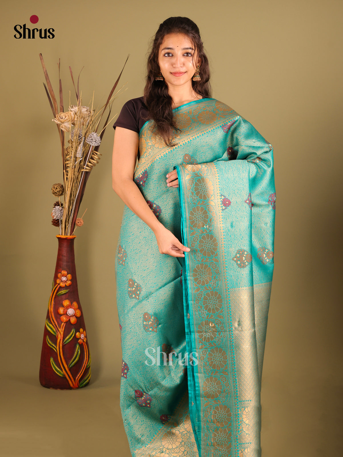 Blue - Bamboo silk Saree