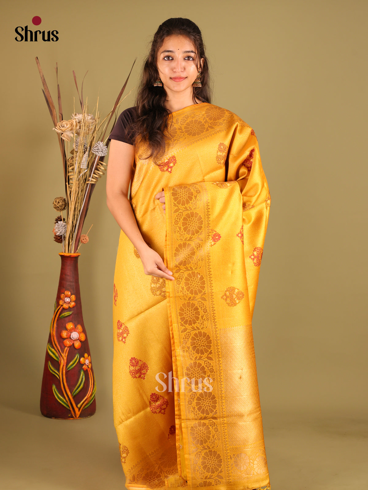 Mustard - Bamboo silk Saree