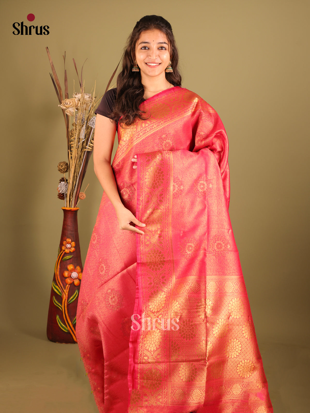 Pink - Bamboo silk Saree