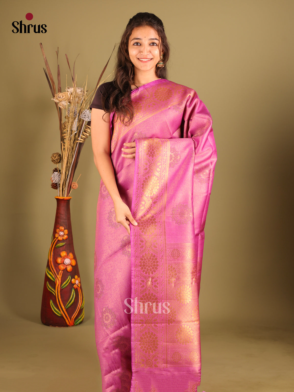 Purple - Bamboo silk Saree