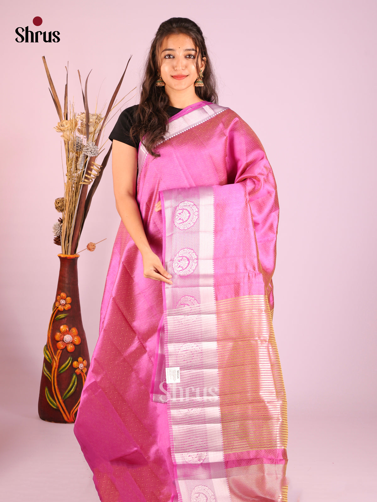 Pink- Semi Rawsilk Saree