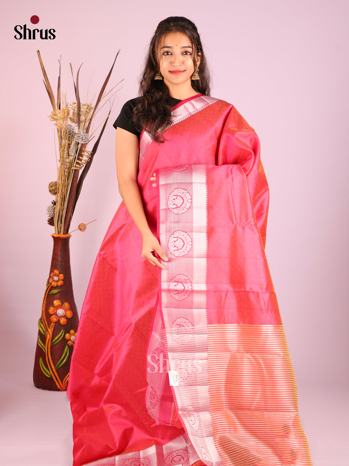 Pink - Semi Rawsilk Saree