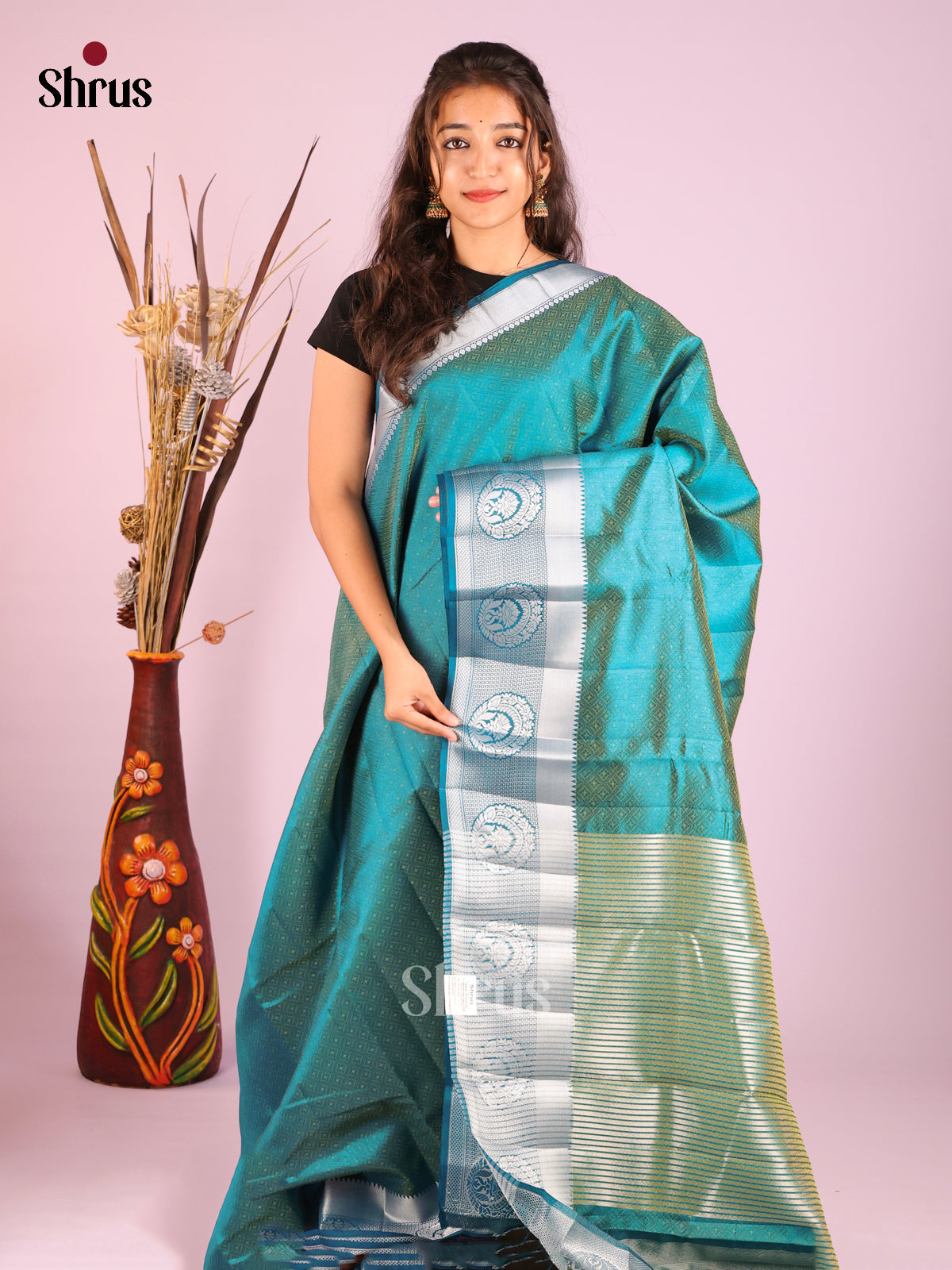 Peacock Blue- Semi Rawsilk Saree