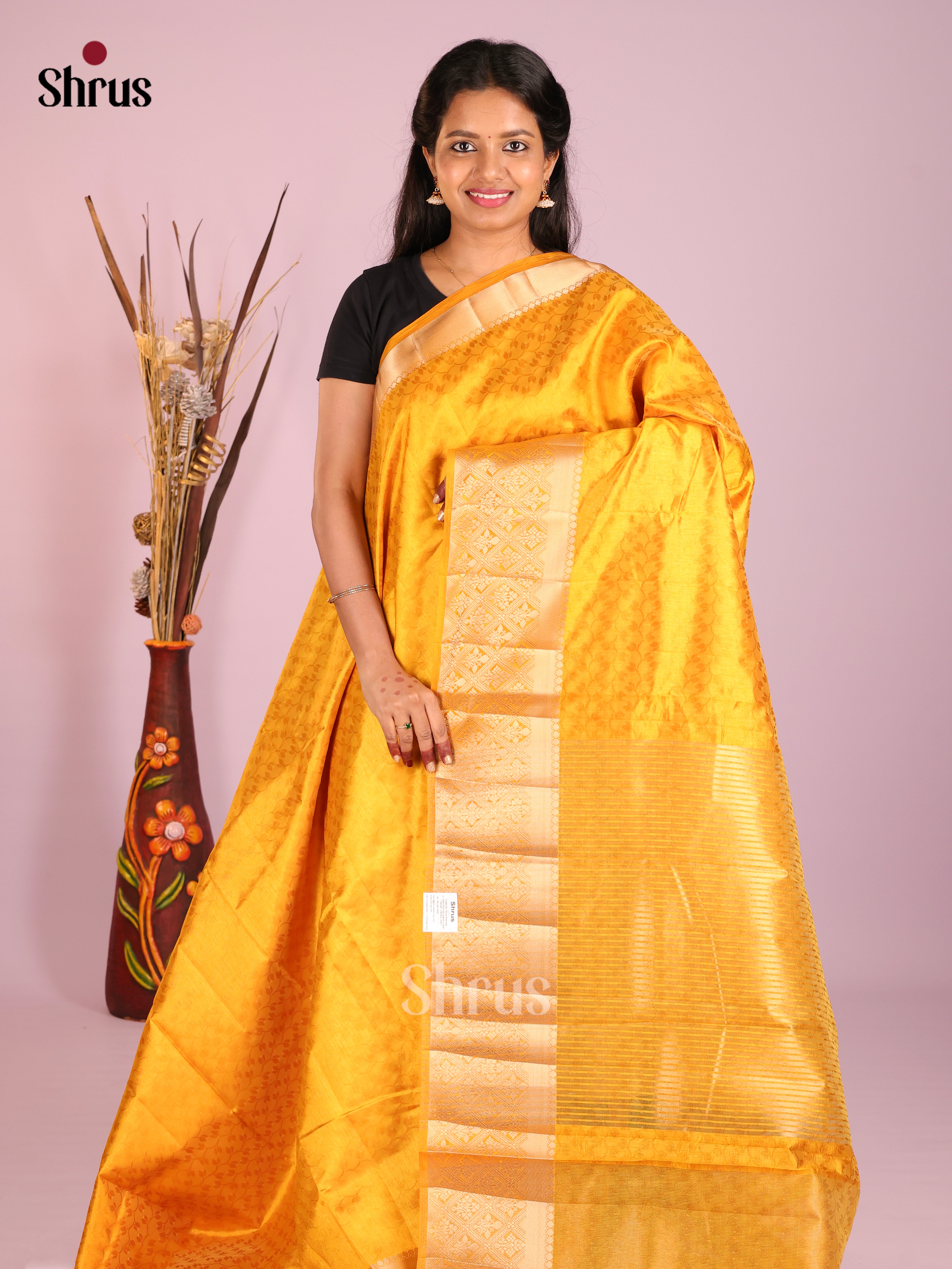 Yellow - Semi Rawsilk Saree