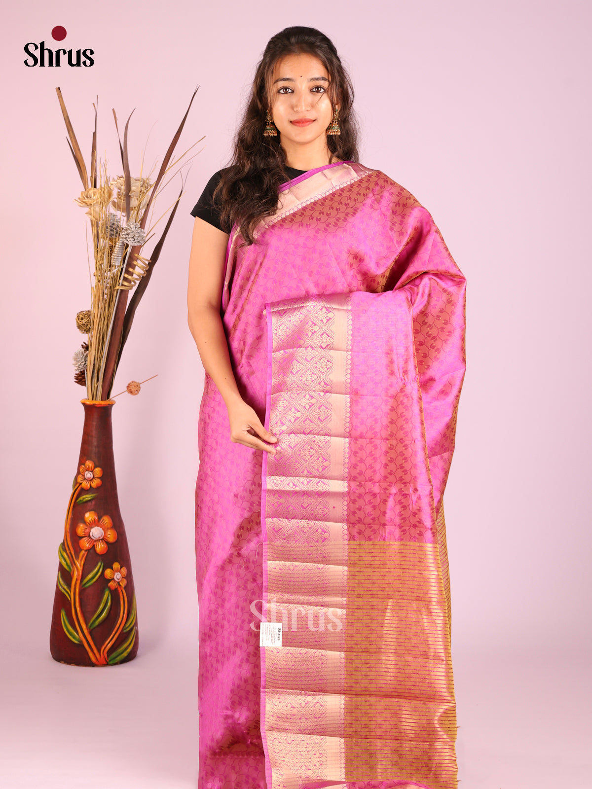 Pink - Semi Rawsilk Saree