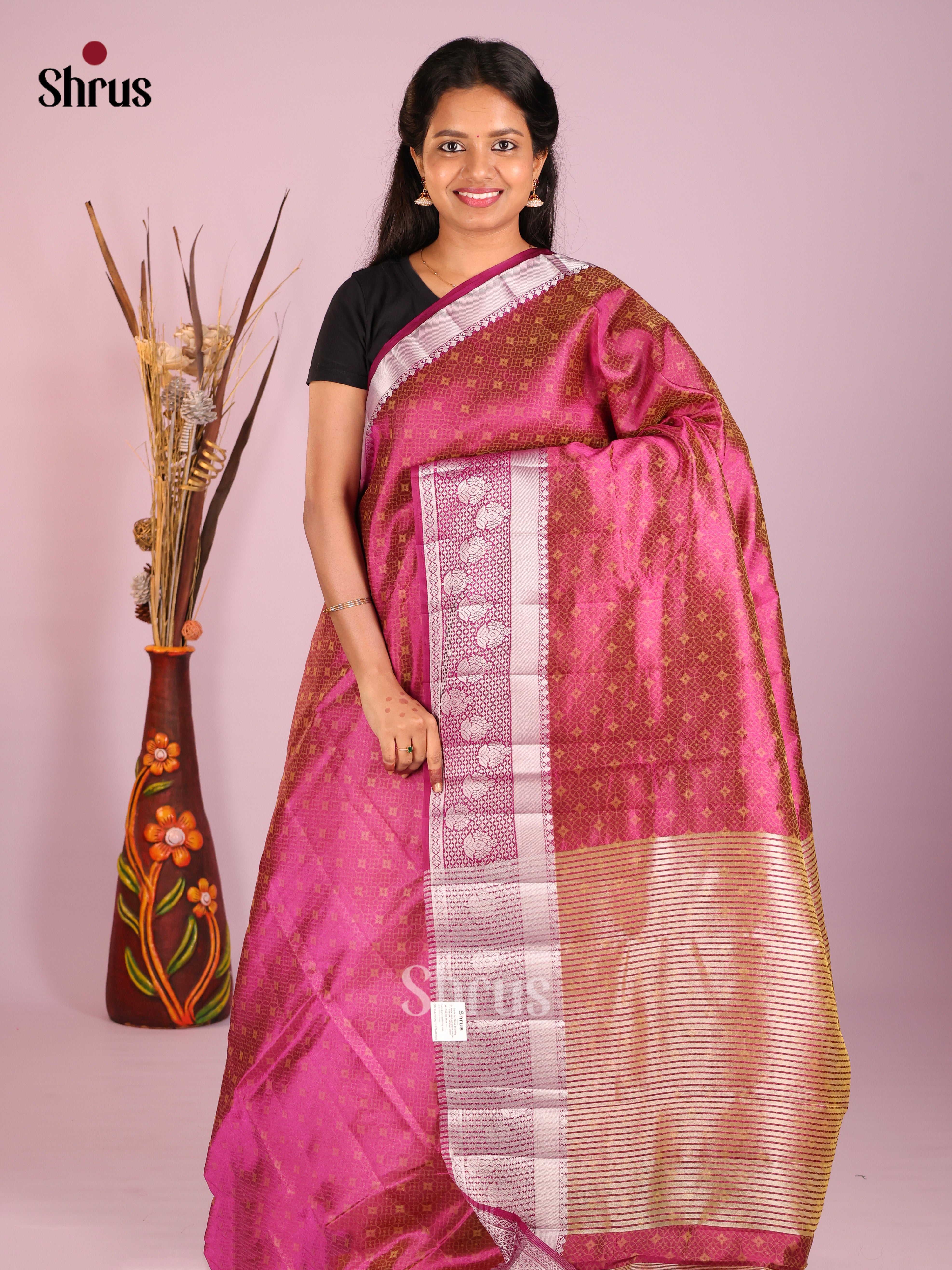 Maroon - Semi Rawsilk Saree